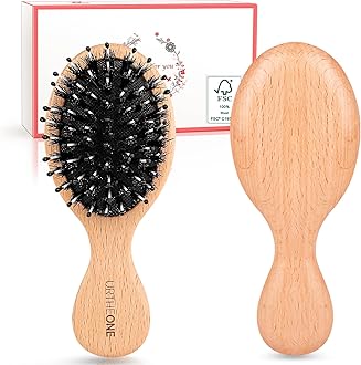 Hair Brush Mini Boar Bristle Hairbrush Pocket Travel Small Paddle Hair Brush for Men Women Kids for Thick Curly Thin Long Short Wet or Dry Hair Detangle Massage Add Shine