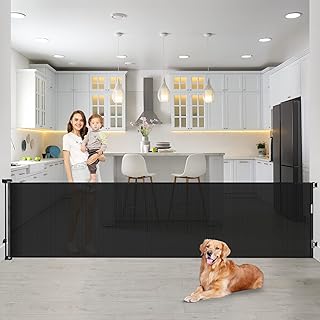 90 Inch Retractable Baby Gates Extra Wide Dog Gates for The House Extra Long Baby Gate for Stairs Child Gates for Wide Openings Large Dog Gate Indoor Outdoor Pet Gates for Dogs, Black