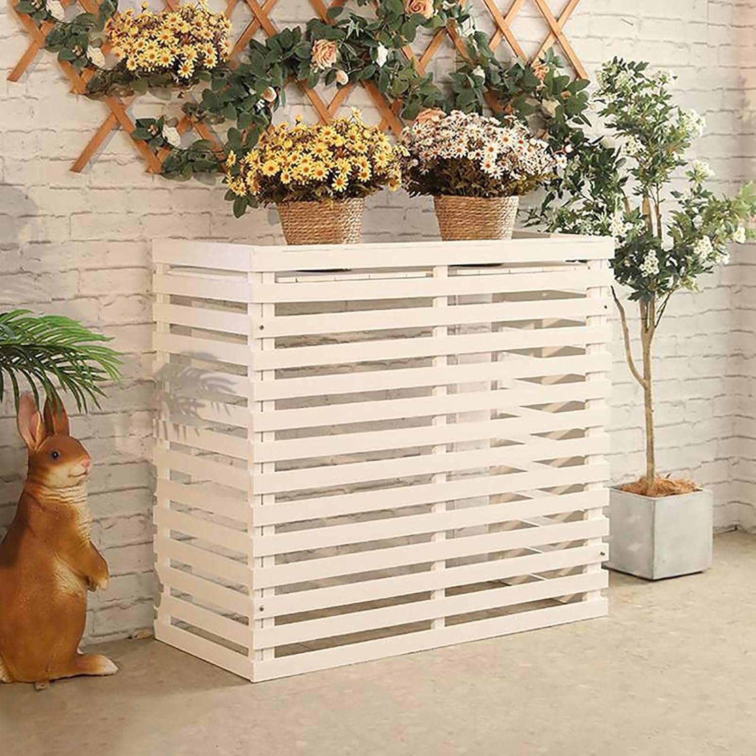 Air Conditioning Wooden Flower Stand wooden Flower Rack Shutters Wooden Flower Stand Outdoor Privacy Fence Panels Screen Outside for Garden Patio Lawn Trash Can Enclosure. ( Color : Gray , Size : 120x