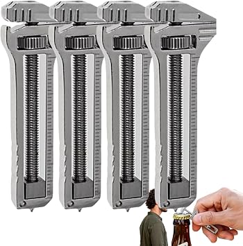 Compact Titanium Multitool, Mini Adjustable Wrench and Screwdriver, Portable Keychain Multitool for Travel Hiking Fishing, Bottle Opener and Nail Puller 4pcs