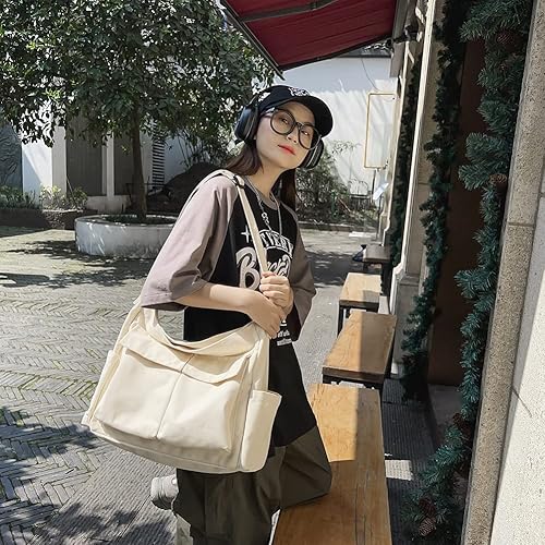 Miniatura 7 de Bolso bandolera de lona con alfileres y colgante para mujeres y niñas, bolso escolar estético casual