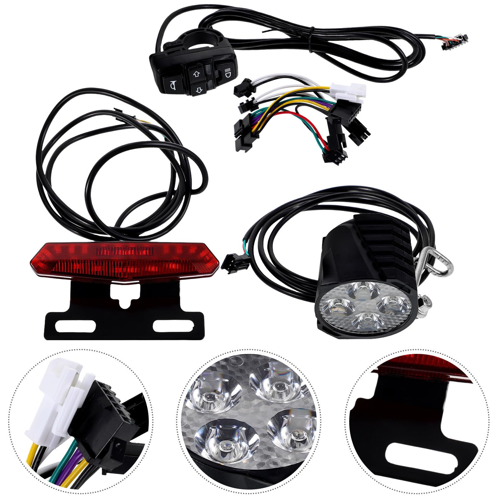 Luce Posteriore Bici con Pulsante Clacson e Fanali Direzionali Freno e Anteriore LED Kit Luci Bici Elettrica con Interruttore Manubrio Facile Installazione per Sicurezza