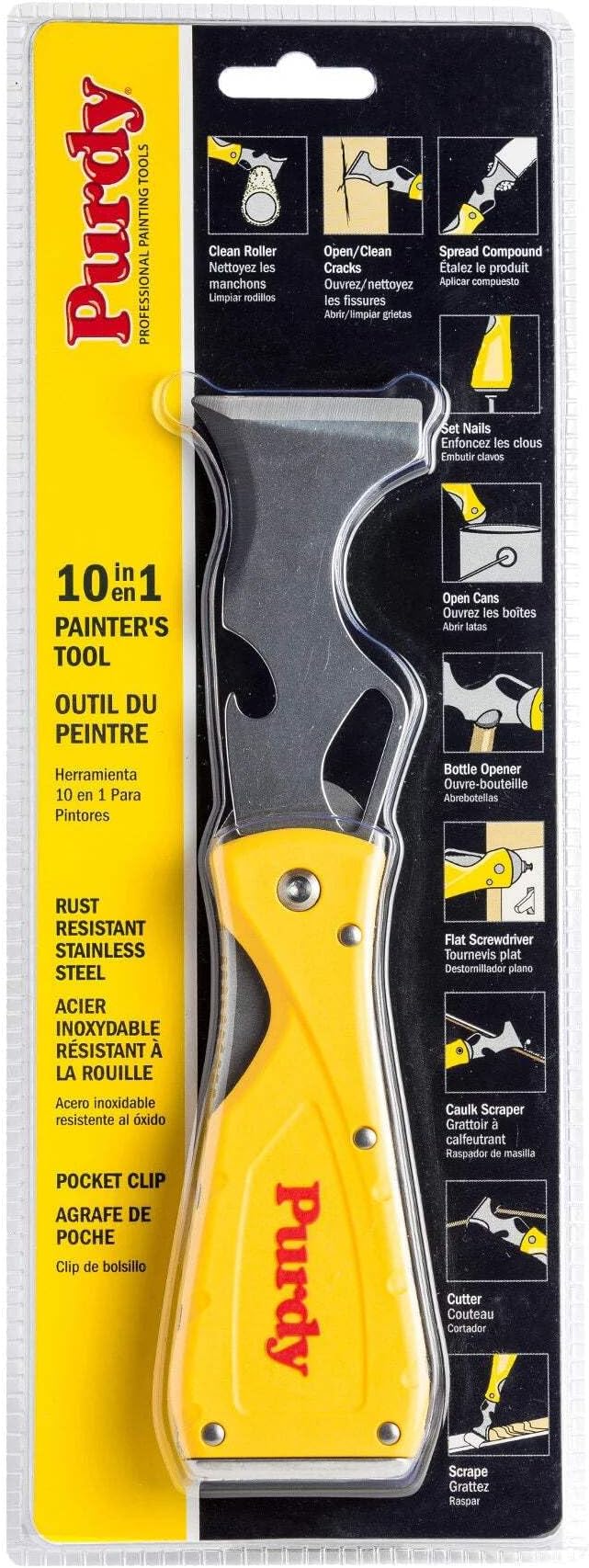 10 in 1 Folding Painters Multi Tool Stainless Steel Scraper Putty Knife Hammerhead Nail Set