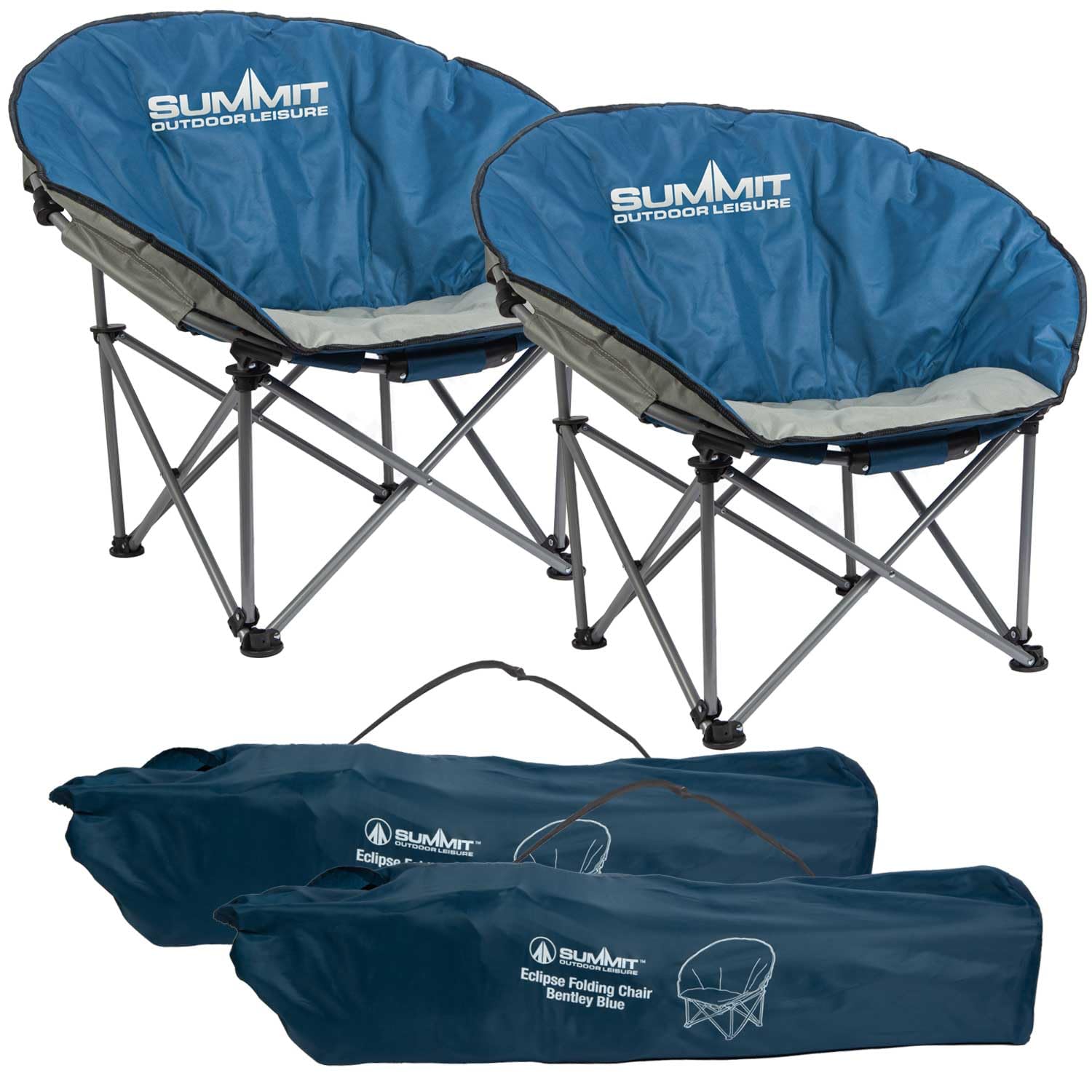 Folding Eclipse Camping Chair | Cup Holder | Carry Bag | 2 Set | Blue