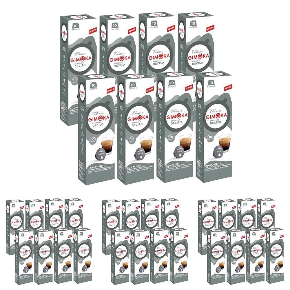 Gimoka, Cápsulas de café Espresso Deciso, Intensidad 10/10, 80 cápsulas Compatibles con Máquinas de Café Caffitaly y Tchibo Cafissimo, Sabor intenso con notas de cacao, 8 paquetes de 10 (Paquete de 4)