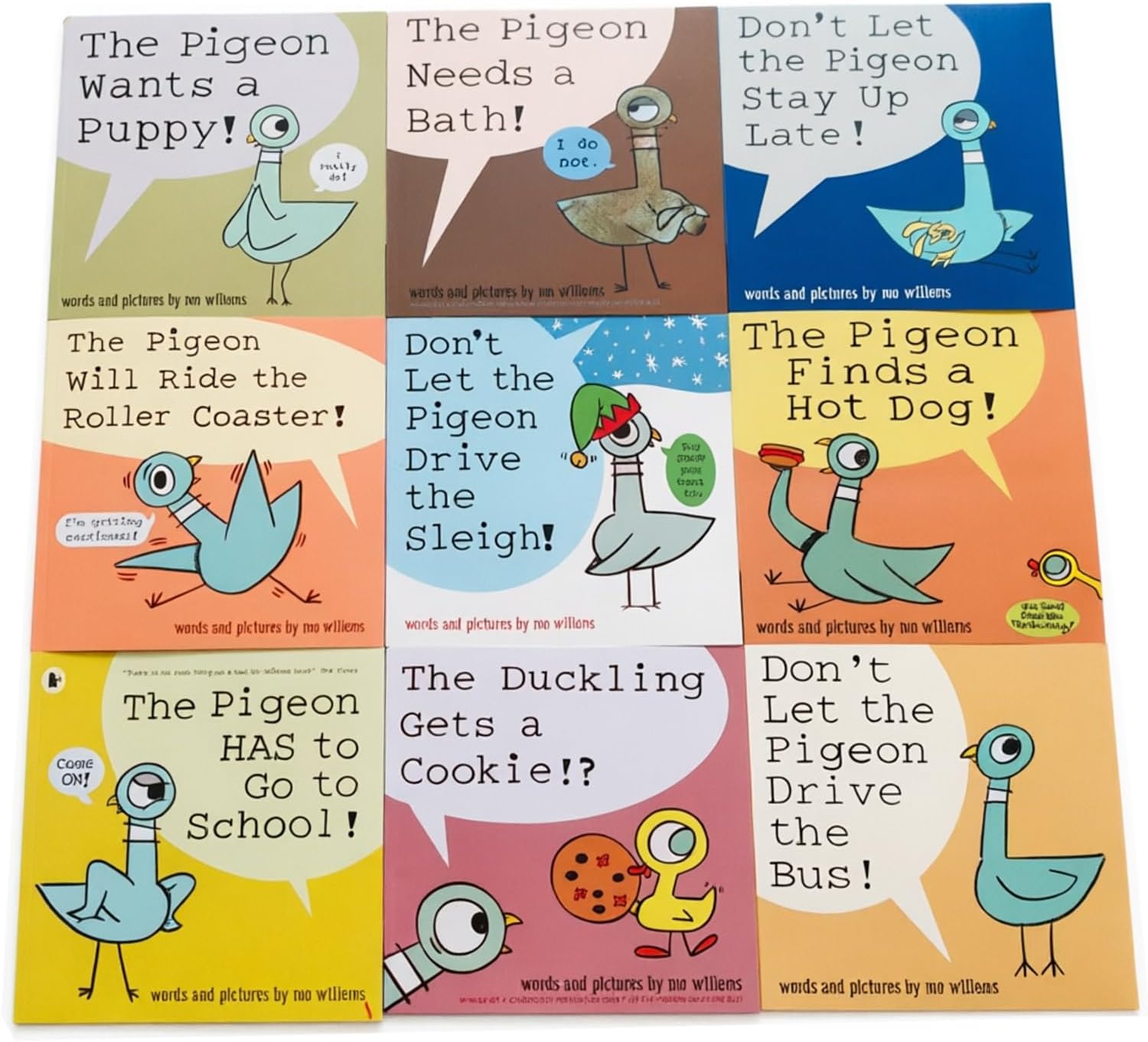9PCS Mo Willems Pigeon Books Dont Let the Pigeon Drive the Bus Book Series Set Paperback, Pigeon Books Collection for Kids