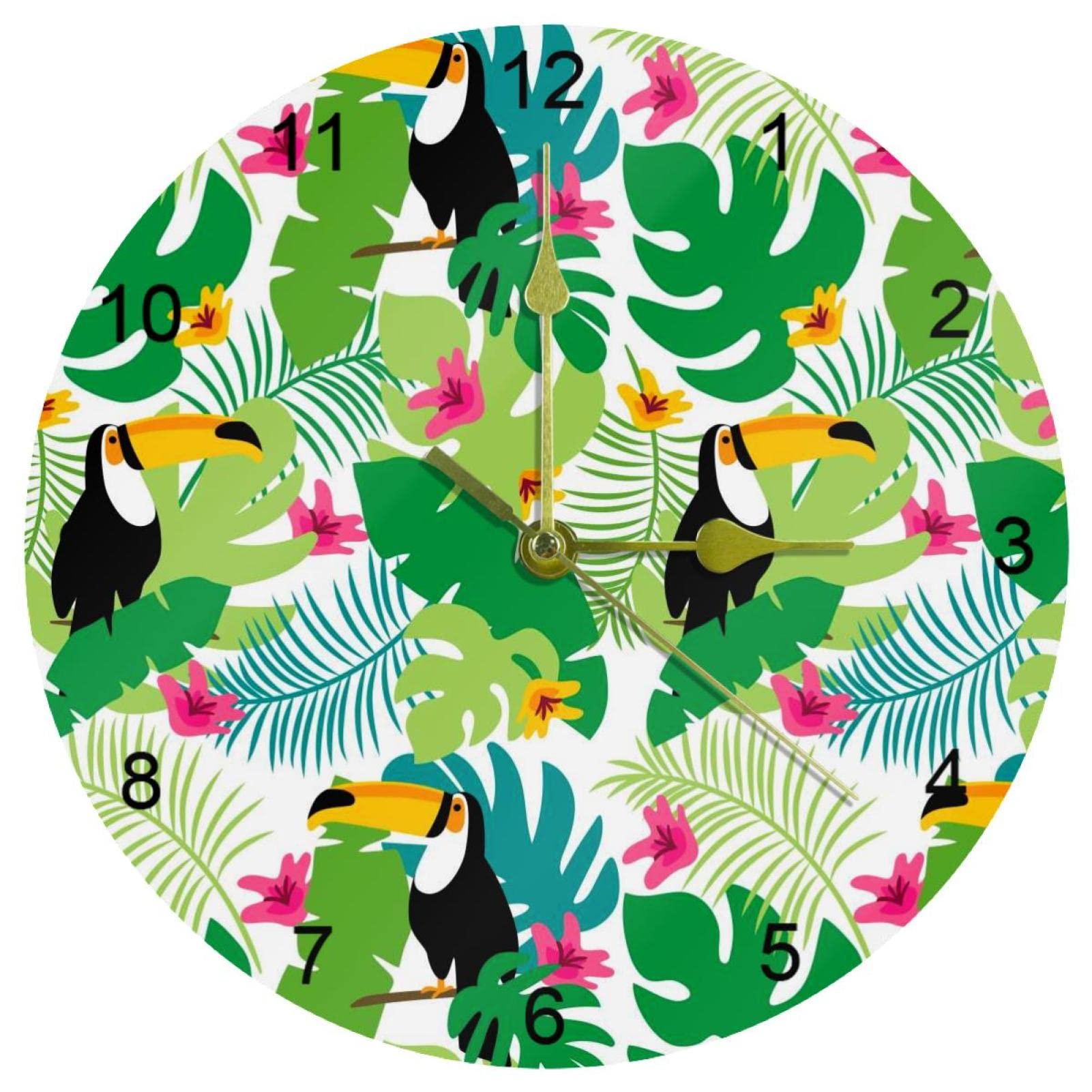Horloges murales silencieuses décor tropical toucan pour une ambiance zen dans votre cuisine