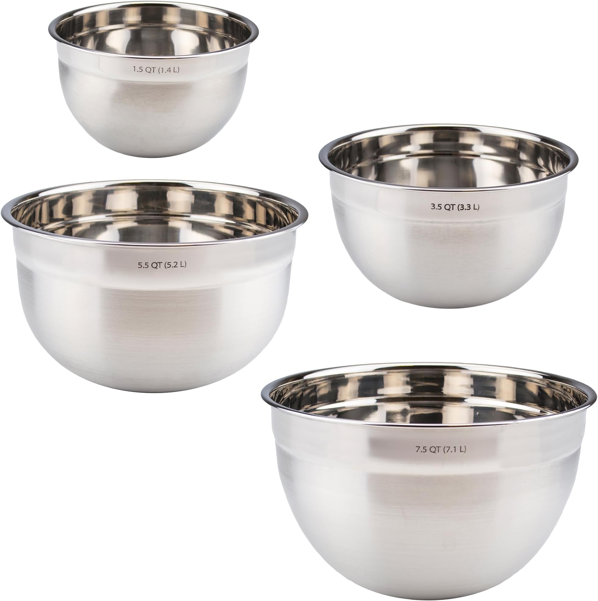 Tovolo Stainless Steel Mixing Bowls Set of 4 Small Medium Large XL Metal Bowl Set for Cooking Baking Prep, Dishwasher Safe Nesting Mixing Bowls Set, Freezer Storage and Mixer Safe Heavy Duty Bowls