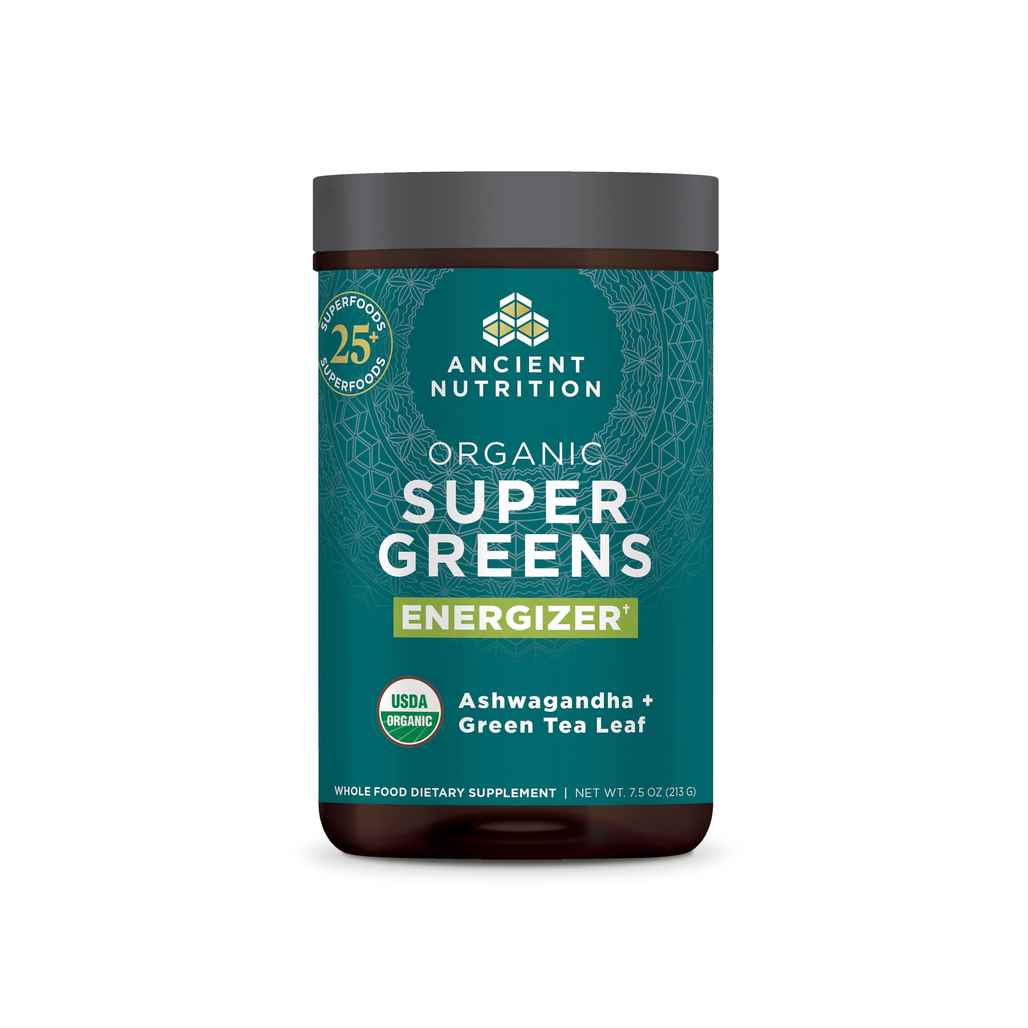 Ancient Nutrition Organic Super Greens Powder, Probiotics, Energize Energizer 25 Servings (7.5 Ounce)