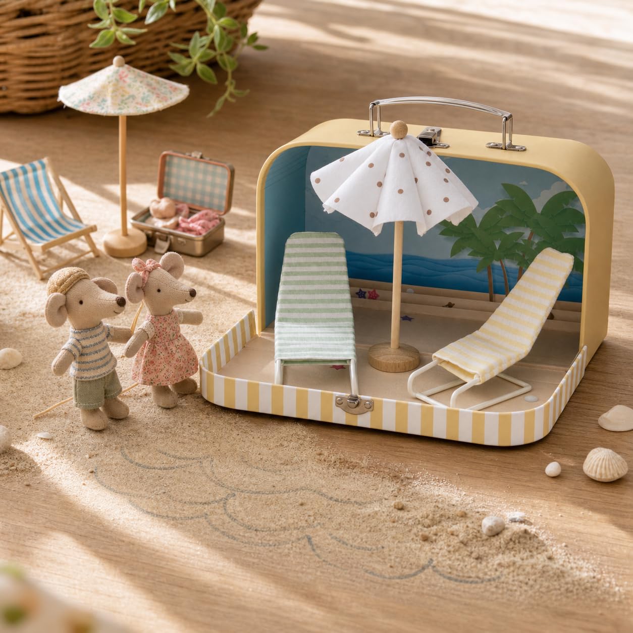 Set da Gioco Casa Bambole Spiaggia, Set valigetta con mobili da spiaggia, senza personaggi