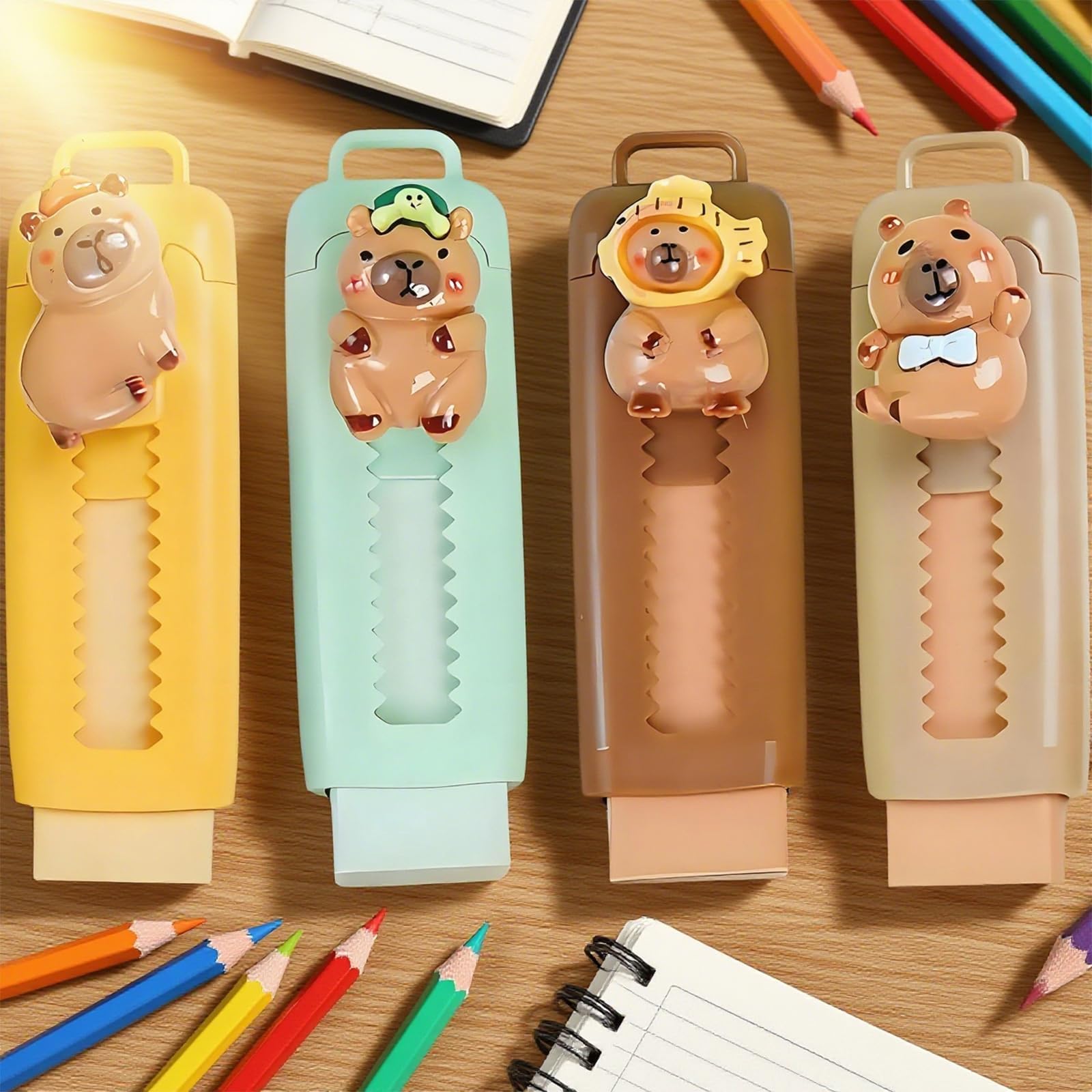 MEZHEN Capybara Radiergummi Set - 8 Tierische Radierer Für Kinder Zur Einschulung Oder Als Party-Mitbringsel