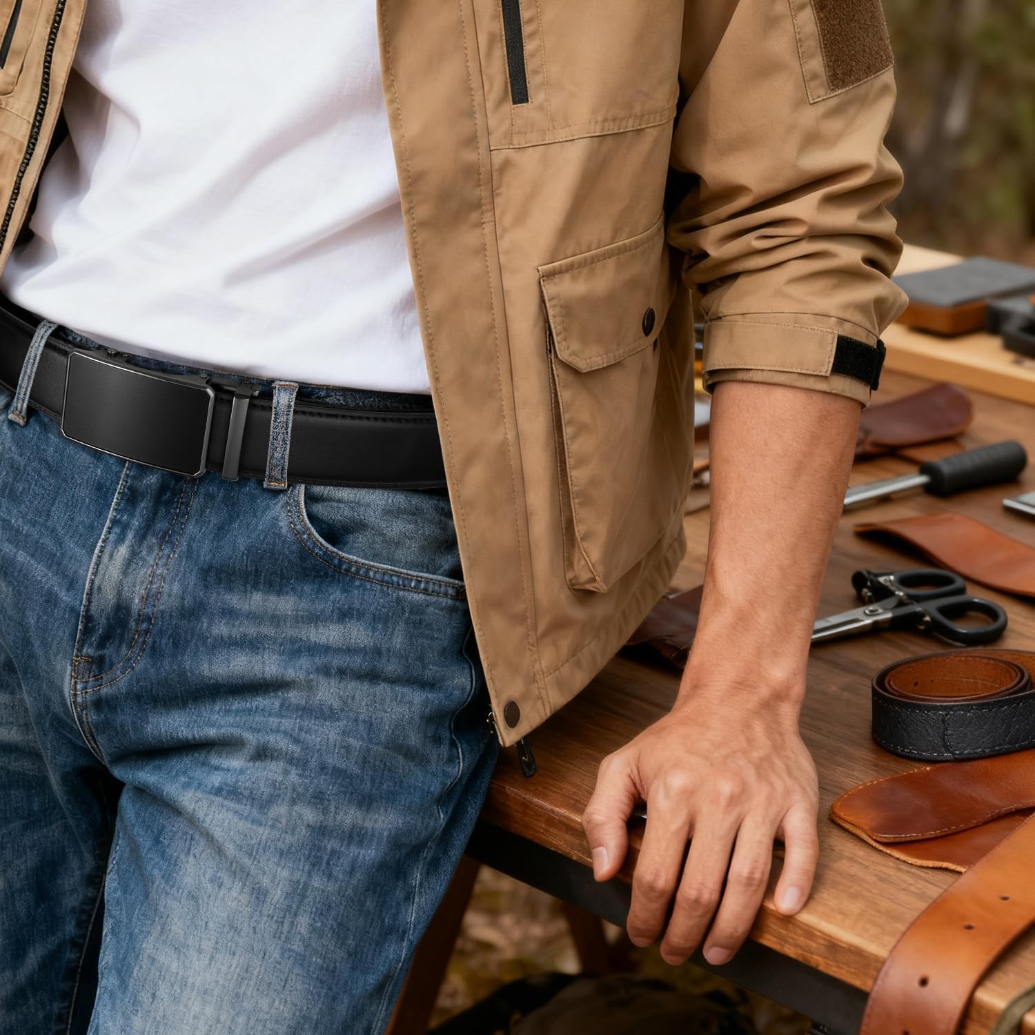 Zitahli Mens Belt - Mens Ratchet Belt Leather Customizable Fit For Dress Casual Every Day with Adjustable Buckle For Gifts - Image 2