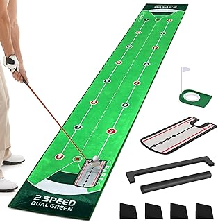Professional Premium Golf Putting Mat Green with Putting Mirror, Portable Golf Practice Training Aids for Home Office Backyard Golf Gift for Men Golfers