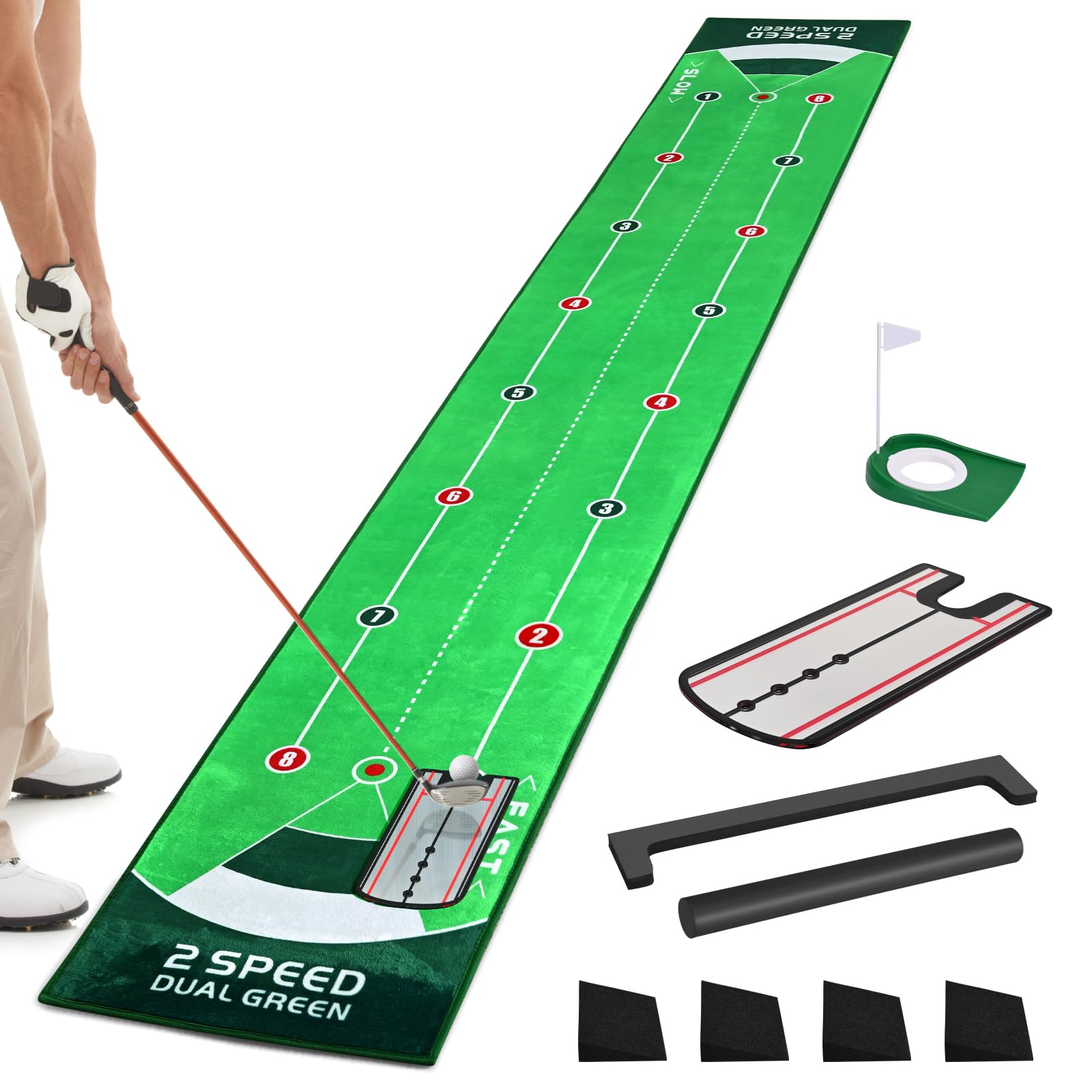 Tapis de golf professionnel vert de qualité supérieure avec miroir de putting, aide à l'entraînement de golf portable pour la maison, le bureau, le jardin, le golf, cadeau pour homme golfeurs