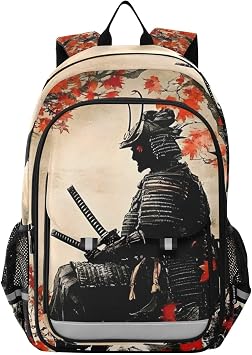 Backpack Japanese Landscape Samurai for Men Women Travel Laptop Daypack Shoulder Bag Book Bag Cool Funny Cute Backpack with Reflective Strip 12.9 17.7 In