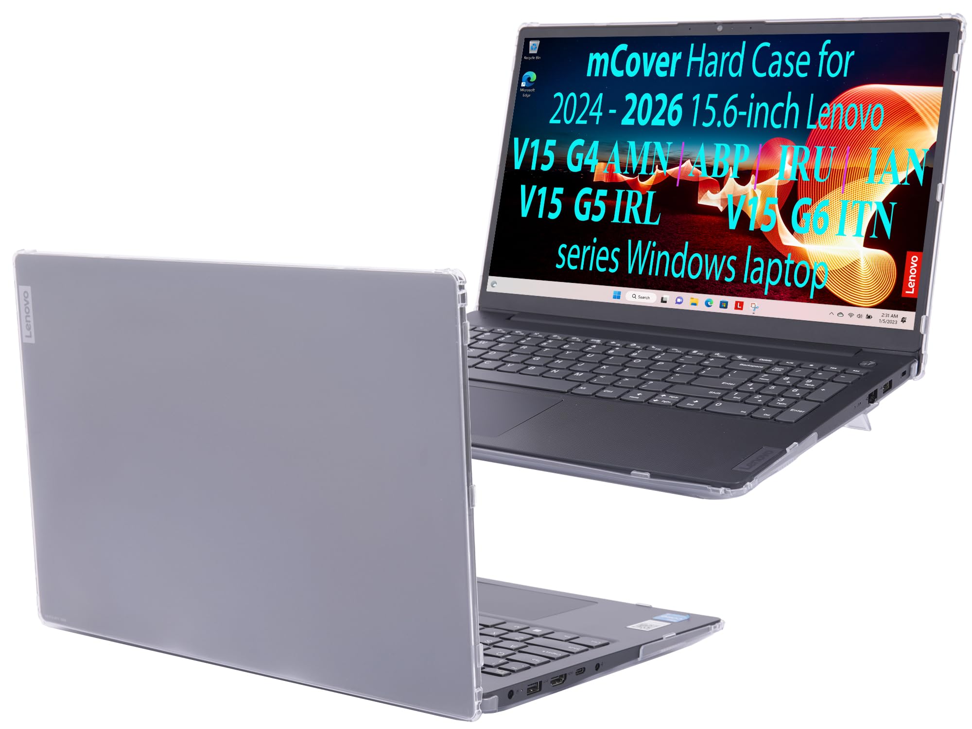 mCover Funda solo compatible con Lenovo V15 G4 / G5 / G6 Series 2024-2026 de 15.6 pulgadas (con bisagra de 180°, no es compatible con ningún otro modelo Lenovo), transparente