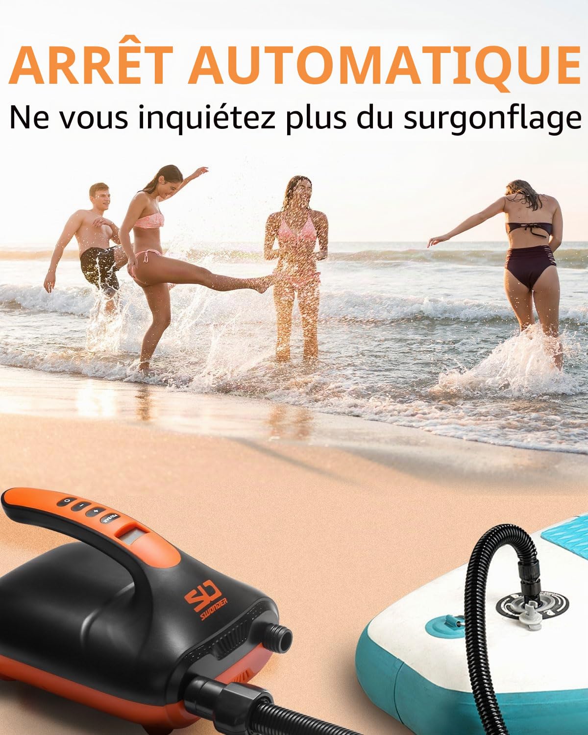 Swonder Pompe Électrique Numérique Haute Pression 20 PSI pour Paddle Gonflable, Kayak, Tente – Gonfleur Sup à Double Étape Intelligente avec Arrêt Automatique – Disponible en Deux Couleurs