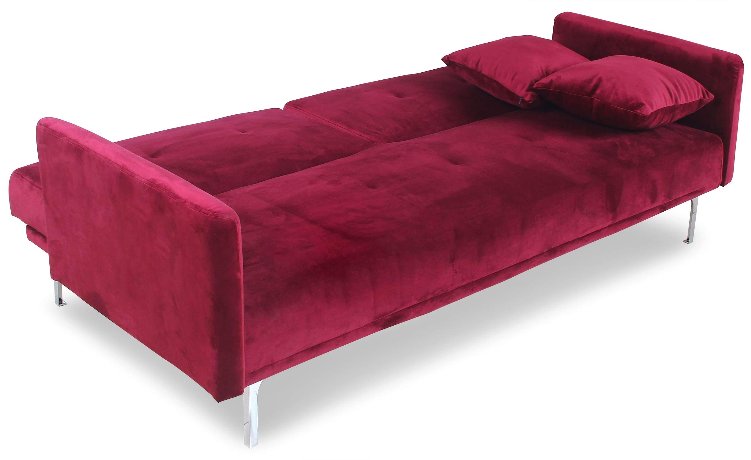 Menzzo Canapé Convertible 3 Places Carla Velours Rouge – Couchage 191 x 102 cm – Design Contemporain – Sofa Convertible Confortable – Salon et Chambre d’Amis