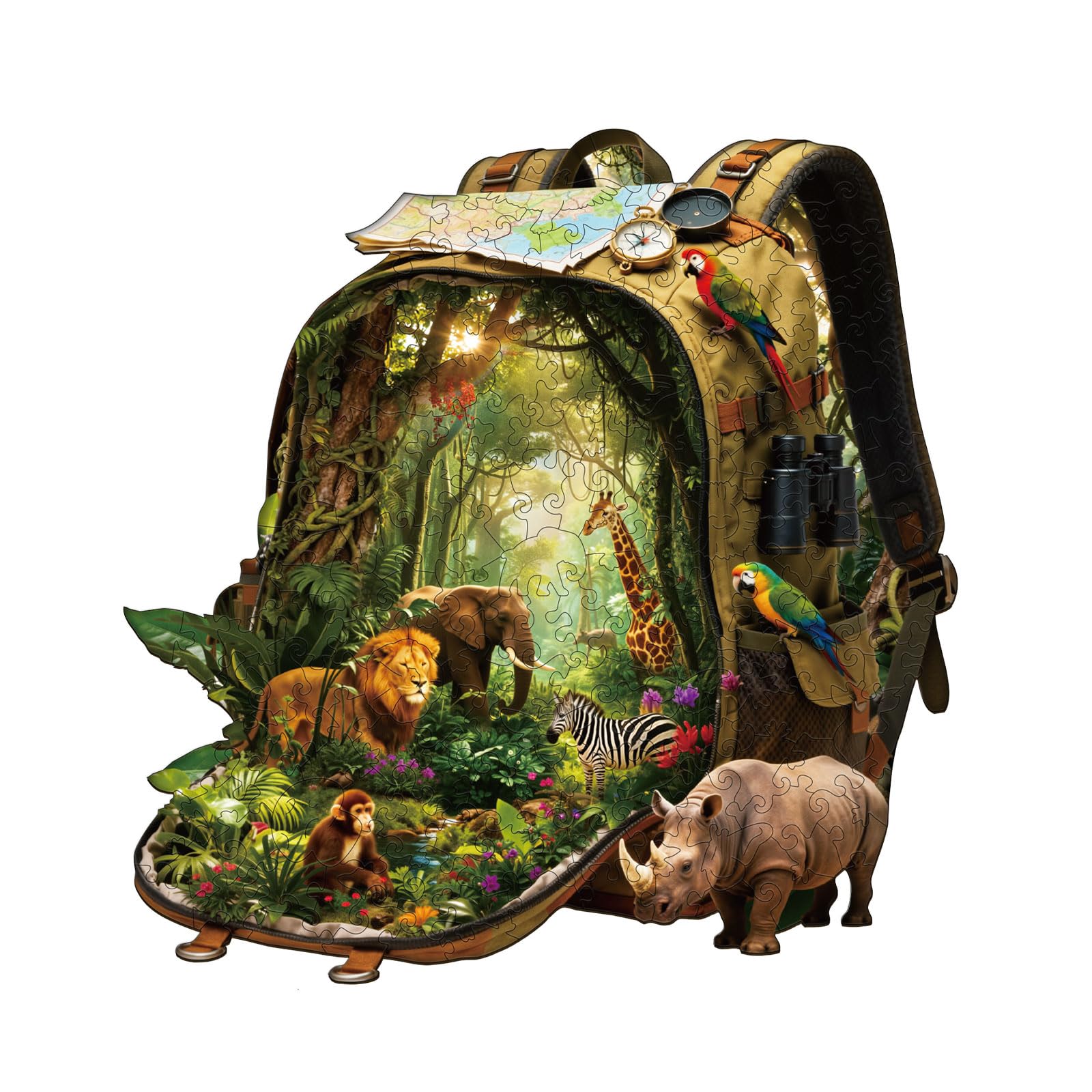 Jigfoxy Wooden Puzzles for Adults, 2555-Piece Rainforest Quest Jigsaw Puzzle, Unique Animal-Shaped Jigsaw Puzzle for Adults and Teens, Creative Gift with Premium Wooden Box,13.4 * 13.1in โ image 1