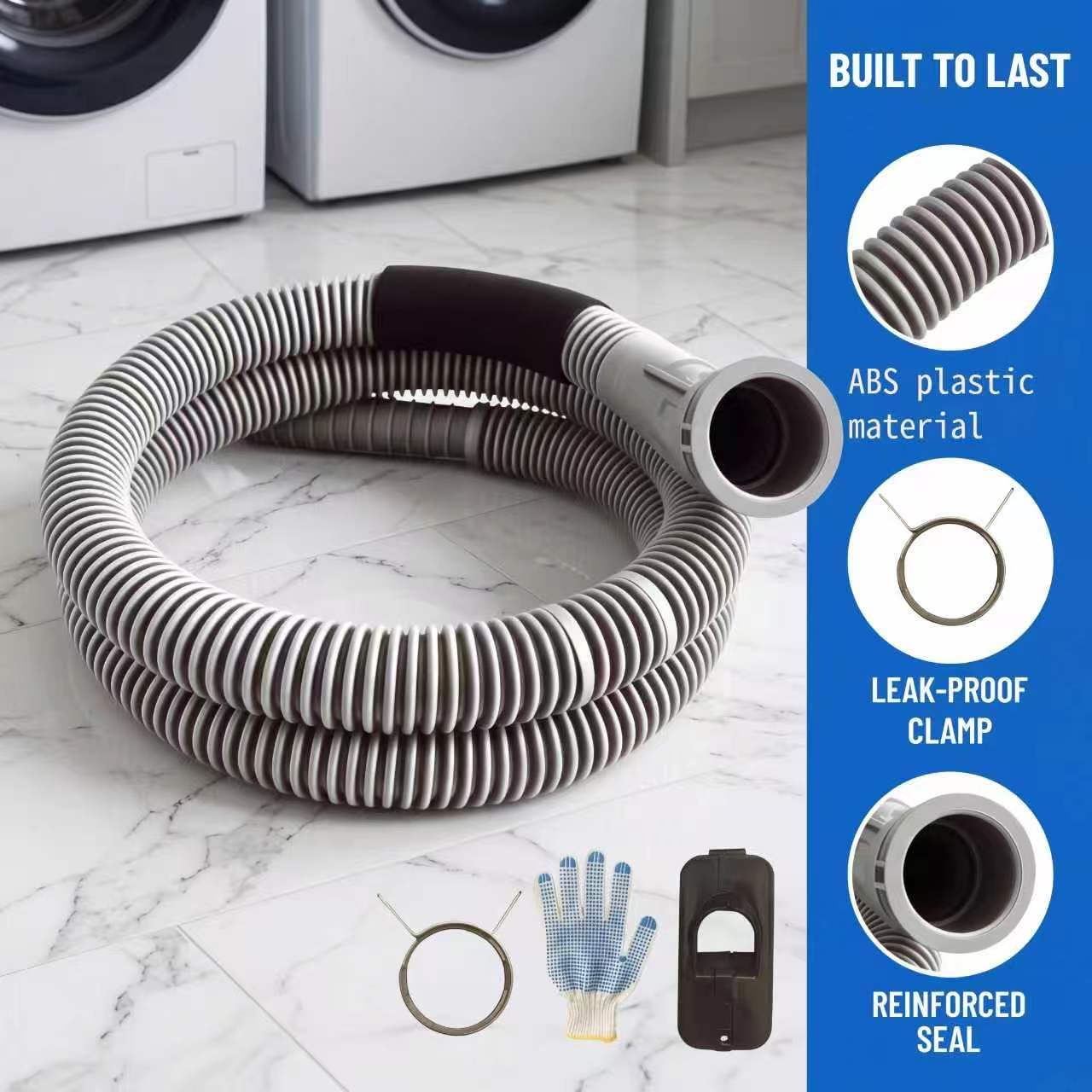 DC97-18682D Washer Drain Hose Assembly Compatible with Samsung Washer | Replaces DC97-18682C, DC97-18682B, DC97-18682E, DC97-18682A.Durable corrosion-resistant plastic. 2-yr warranty, gloves incl.