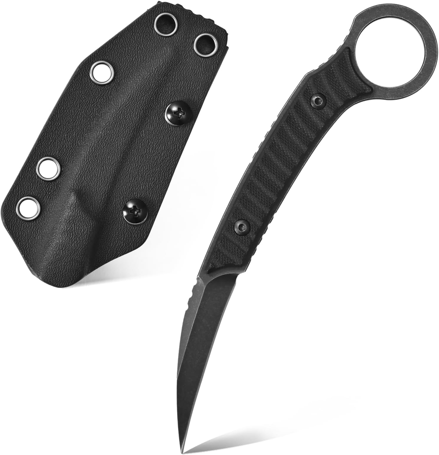 C1394 Fixed Blade Knife, AUS-8 Black Stonewashed Steel Blade G10 Handle EDC Tool Knife for Outdoor Survival Hiking Camping with Kydex Sheath(Black)