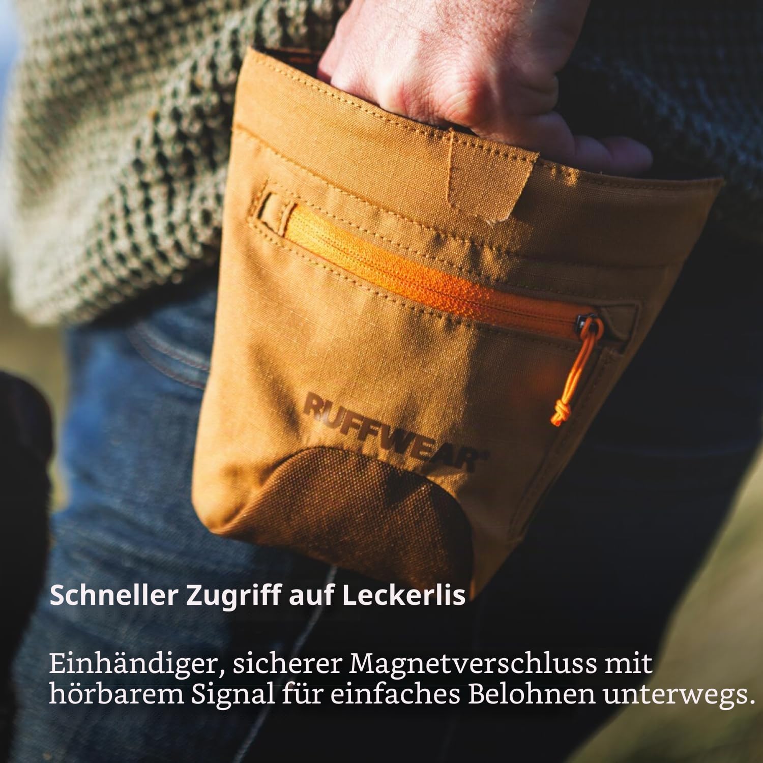 Ruffwear Treat Trader Hunde-Leckerli-Tasche, freihändig um die Taille tragbar, einhändiger Magnetverschluss, Gürtel (76,2–121,9 cm) oder Clip, wasserdichte Auskleidung in Lebensmittelqualität