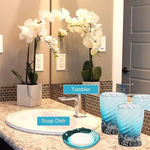 Miniatura 2 de Juego de 5 piezas de conjunto de baño incluye dispensador de jabón, jabonera, vaso, soporte para cepillos de dientes, vidrio de poliresina para el