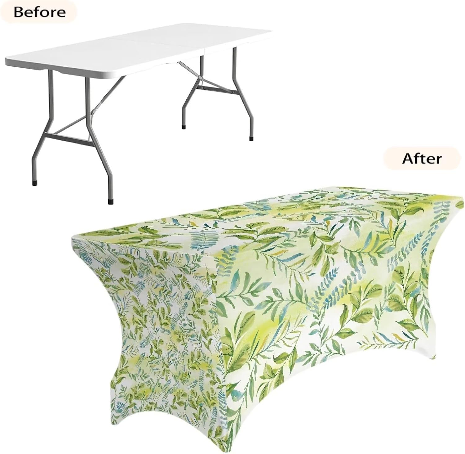 Green Plants Tablecloths Elastic Table Cover for 6 Foot Tables Airplane Pockets Airplane Tray Table Cover for Holidays Baby Showers Home Decor Bedroom Garden 32x64 Inch
