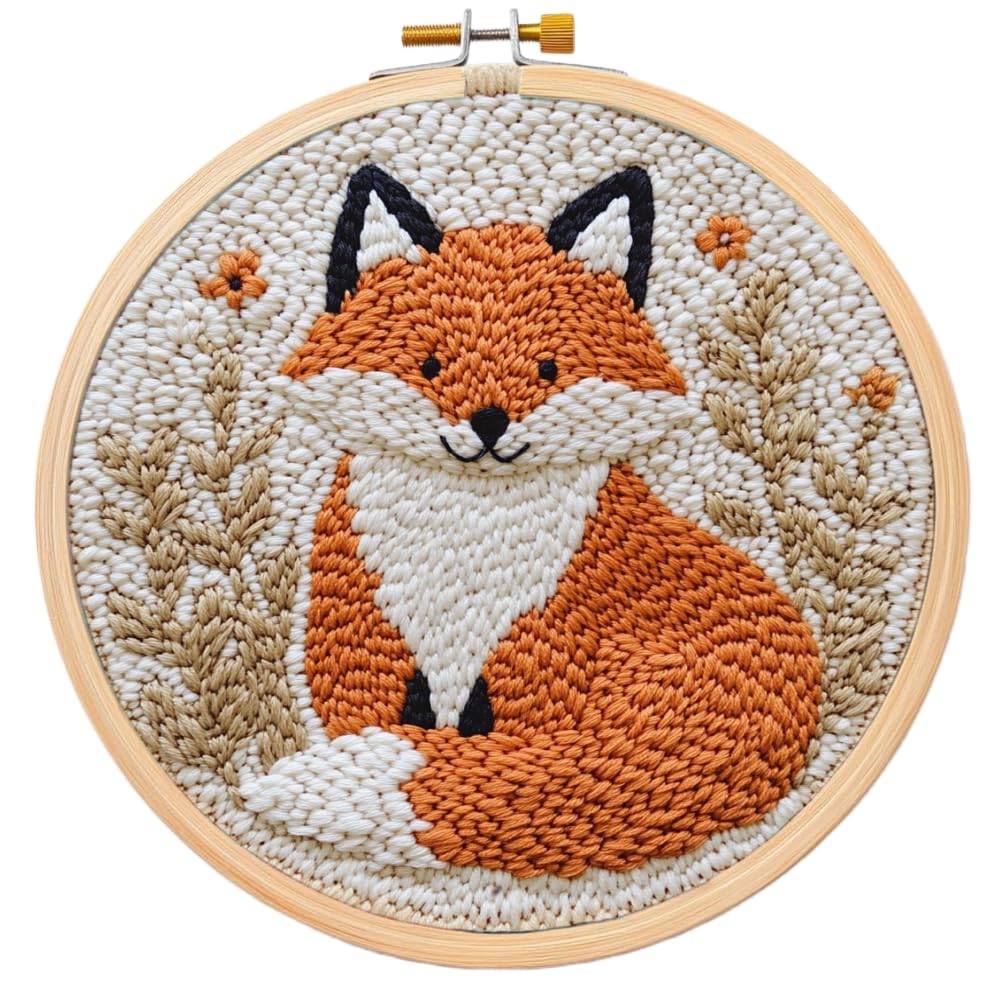 Punch Needle Kit for Beginners – Fox Design Punch Stitching Kit for Adults, DIY Needle Punch Kits for Art Crafts, Perfect for Festival Decorations &amp; Gifts for All Ages