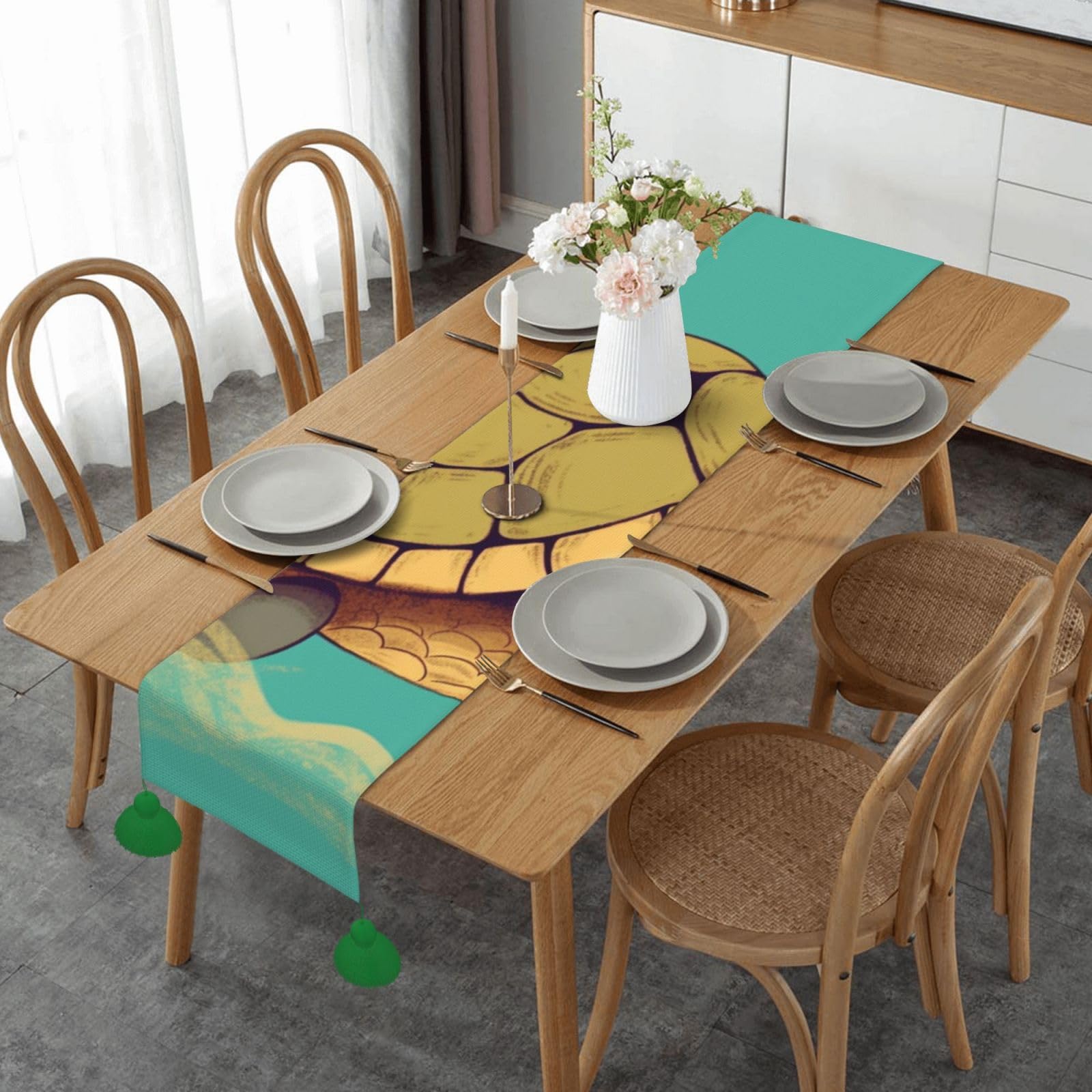 Chemin de table en lin avec tortue résistant pour protéger et embellir vos tables