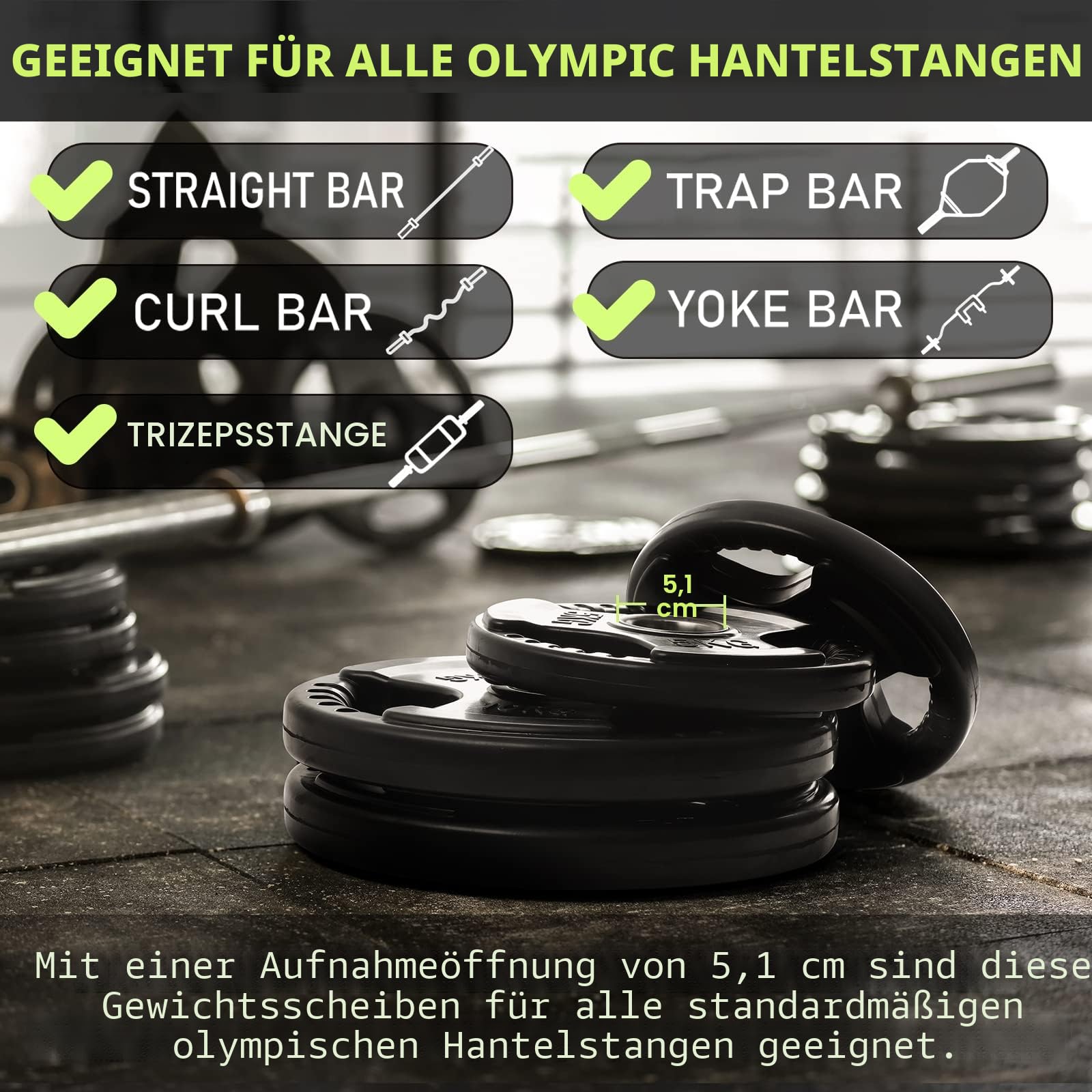 PhysKcal Olympische Hantelscheiben | Ø50 mm Bohrung | Hochwertiges Gummi-Finish | Hantelscheiben für Krafttraining | Robuste Gusseisen-Kern Gewichte Set für Langhantel - 1,25-25kg