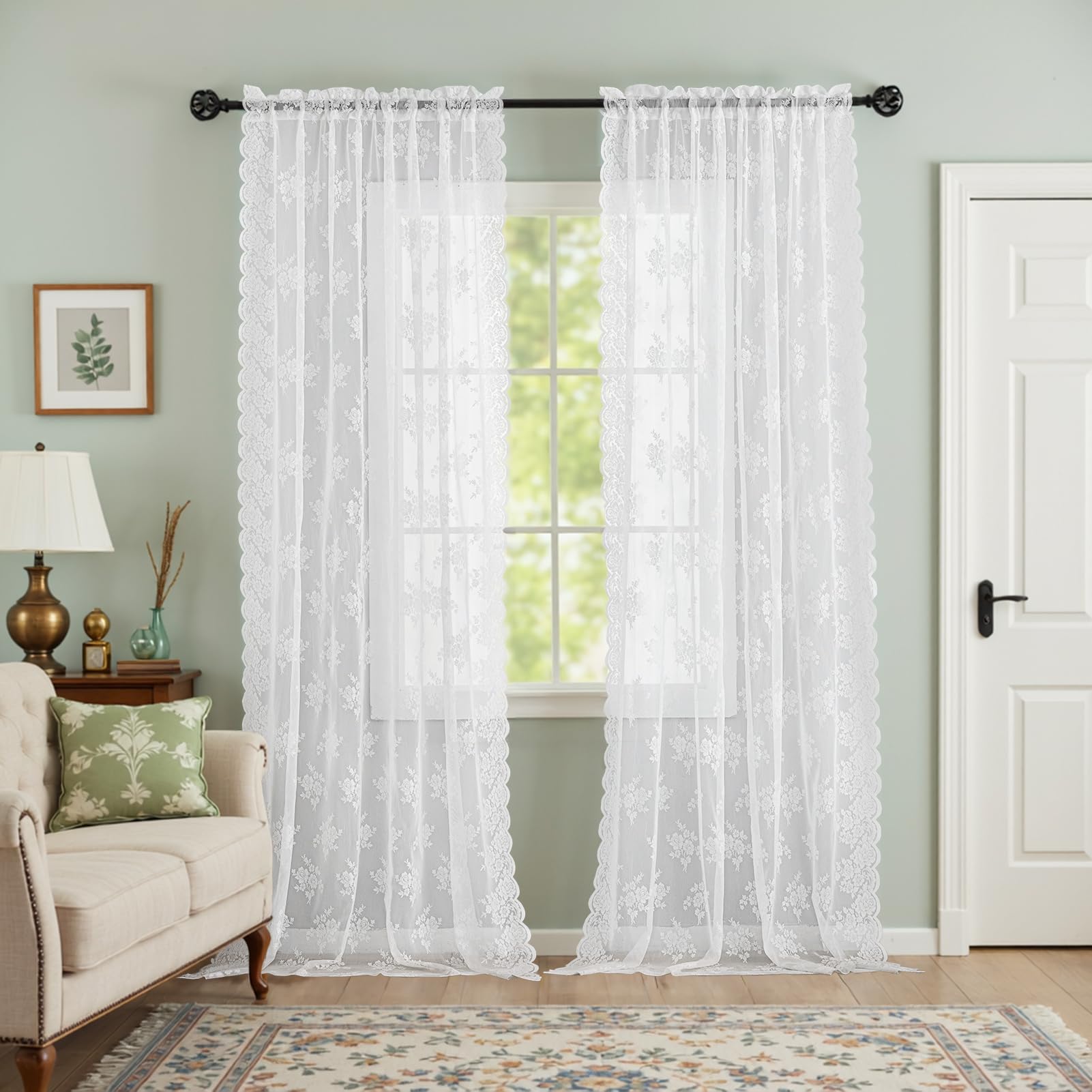 カーテン Decovo & lace curtain Amazon.com: Kotile White Lace Curtains 72 Inch Length 2 Panels W52