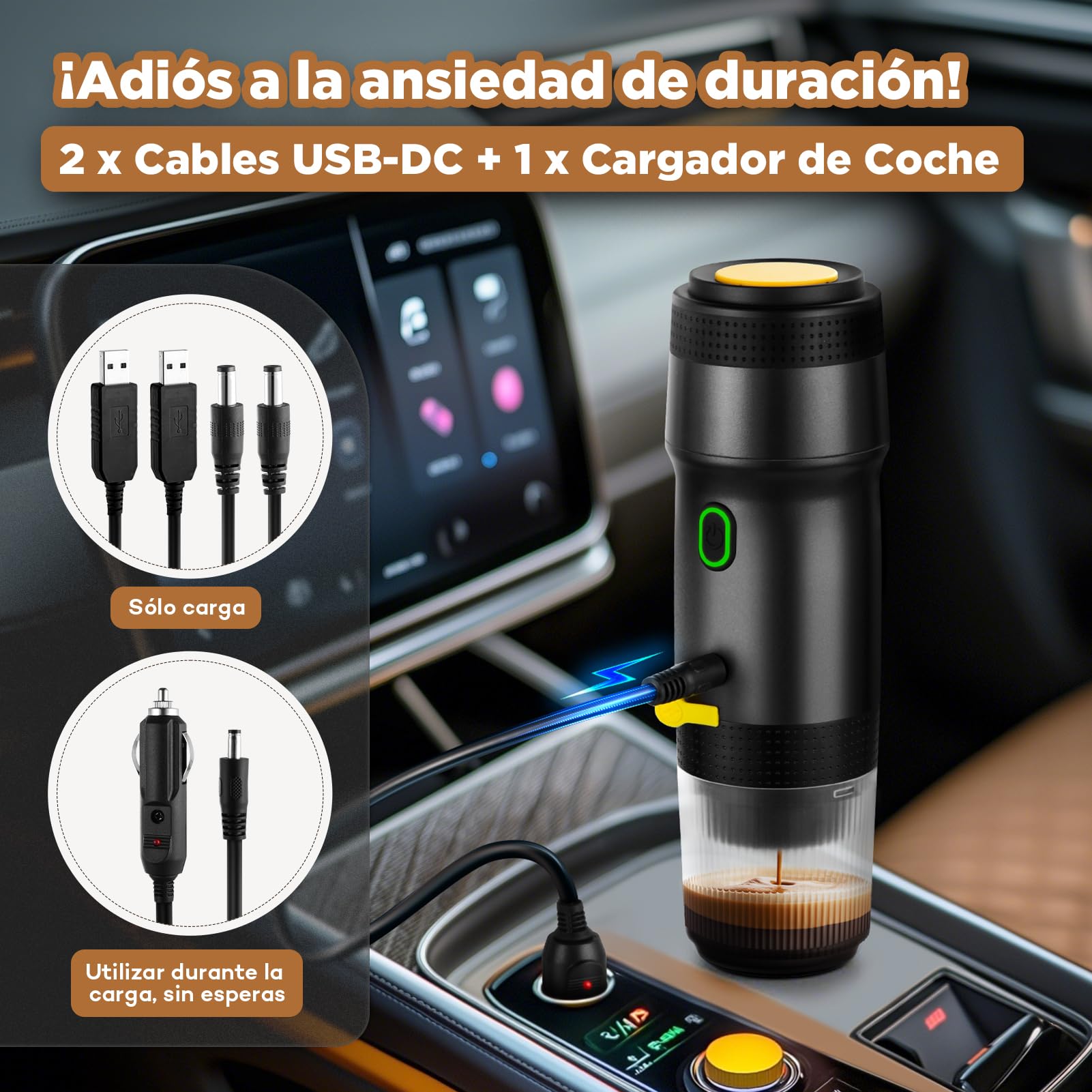 ICARE Cafetera Portatil Capsulas, Espresso Machine 3 en 1, 20BAR Presión, 92°C Extracción, Batería 7500mAh, Carga USB/Coche, para Café Molido y Cápsulas Pequeña/Grande (Negro)