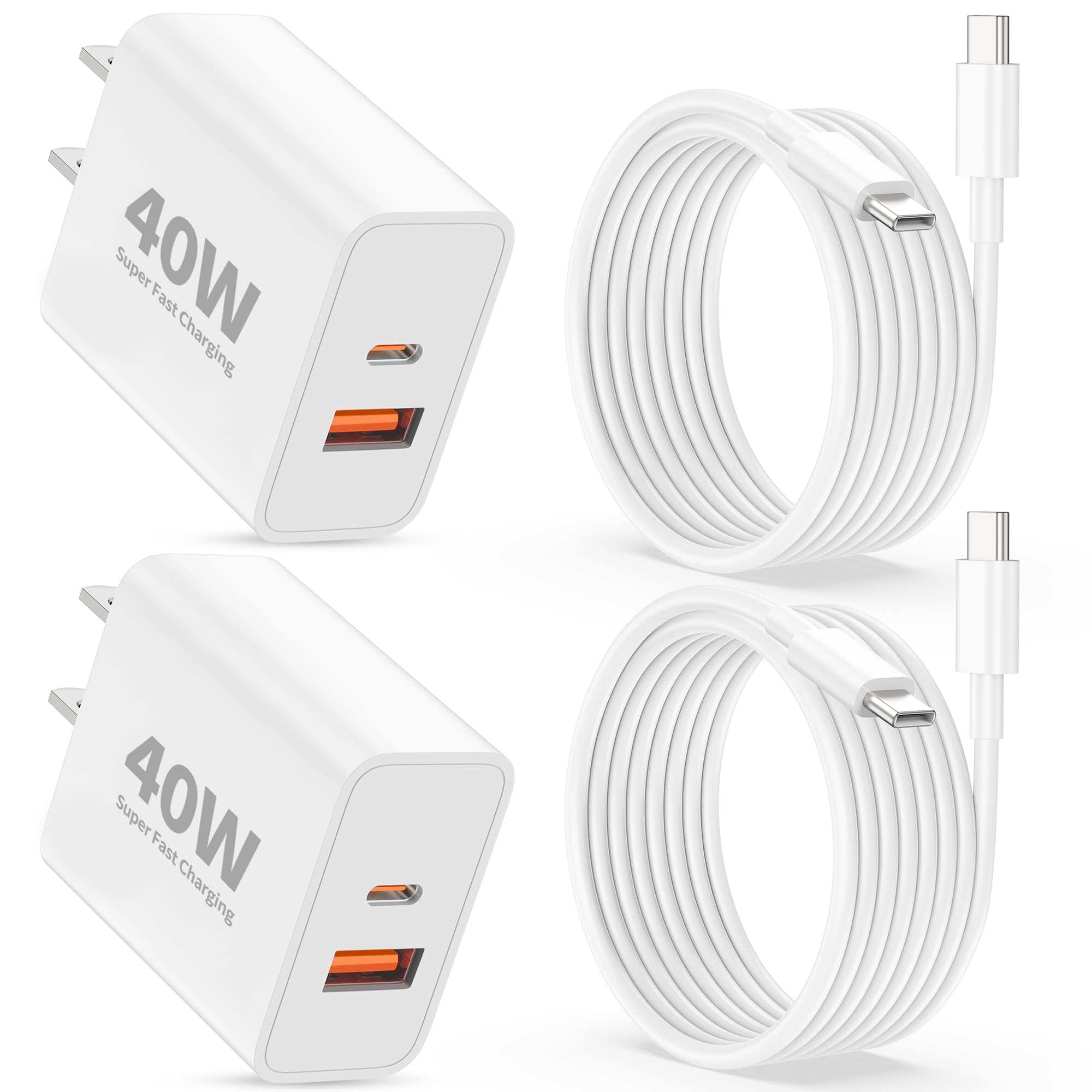 iPhone 17 16 Pro Max Charger Fast Charging, 2Pack 40W Dual Port USB C Fast Wall Charger Block with 6FT Type-C Cable Cord for iPhone 17/17 Pro/17 Pro Max/Air/16/16 Pro Max/15/15 Pro/Plus, iPad, AirPods