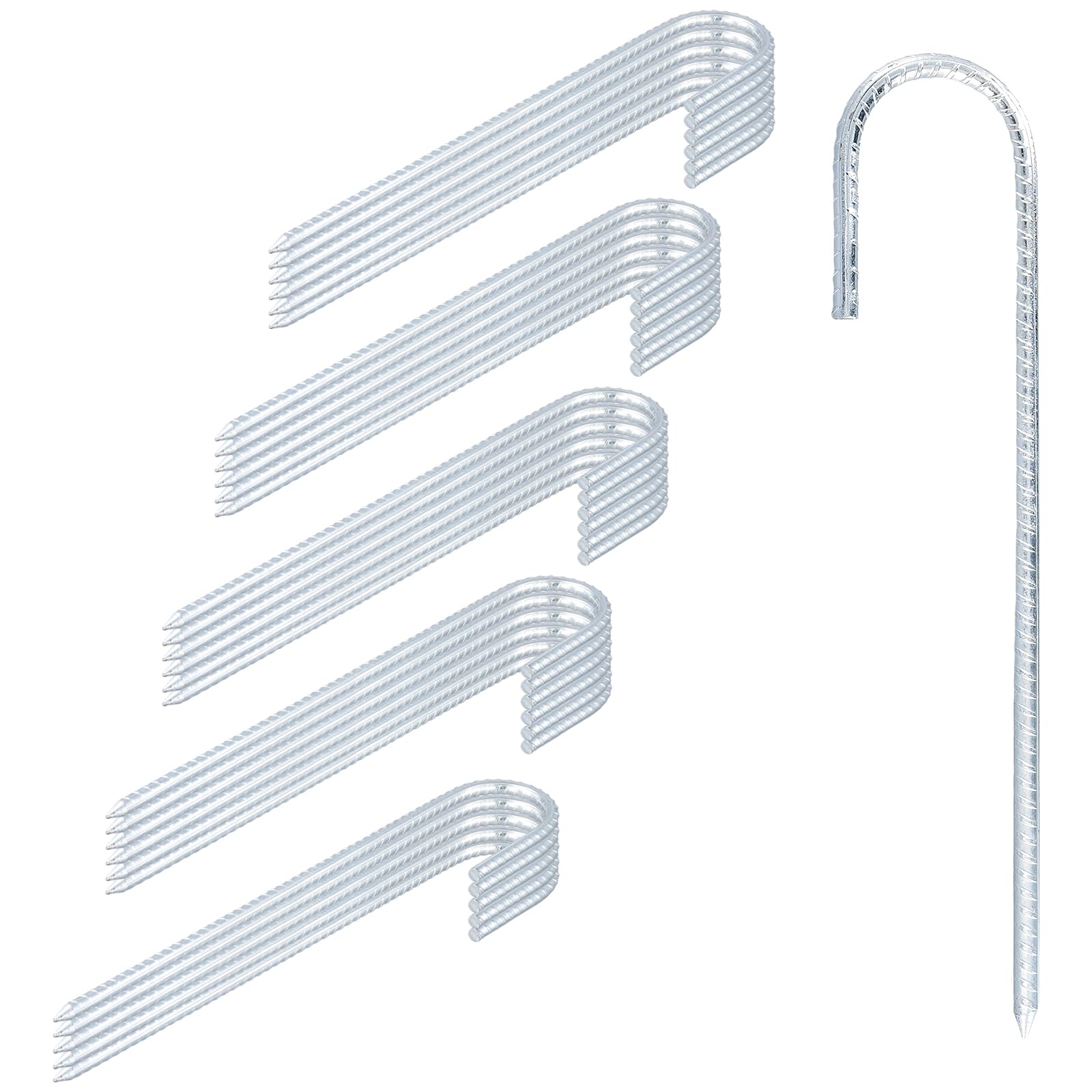 HONYUET 30 Pack 30cm/12 Inch J Hook Rebar Tent Stakes, 8mm Steel Ground Anchor Trampoline Pegs for Football, Camping, Garden