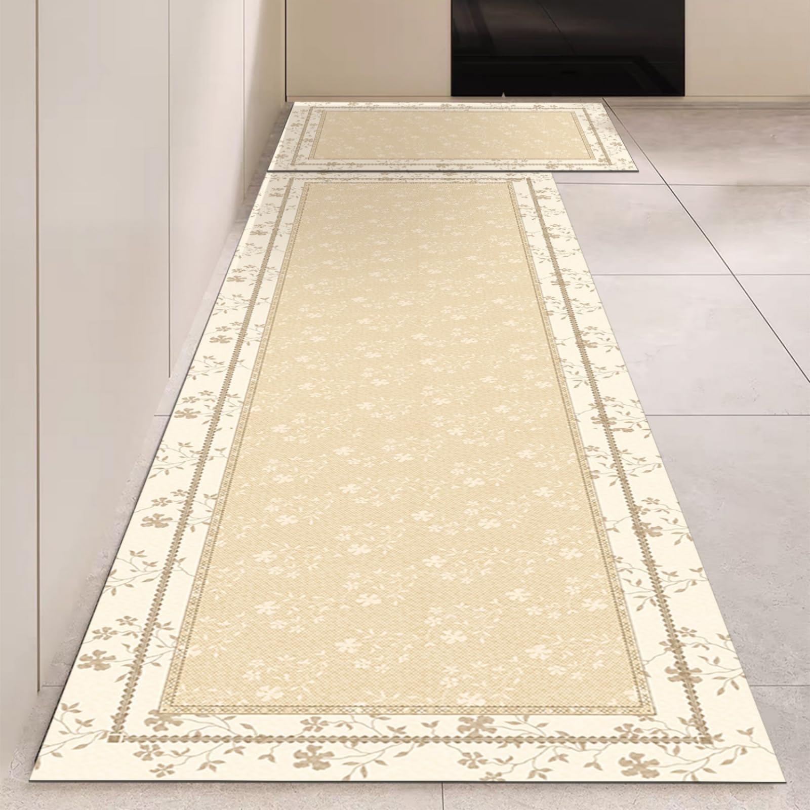 Tappeto Cucina 50X80Cm+50X60Cm Giallo E Bianco Moderni Tappetini Da Cucina 2 Pezzi,Antiscivolo Impermeabile Tappeti Da Cucine,Lavabile, Adatto Per Corridoi, Cucine, Bagni