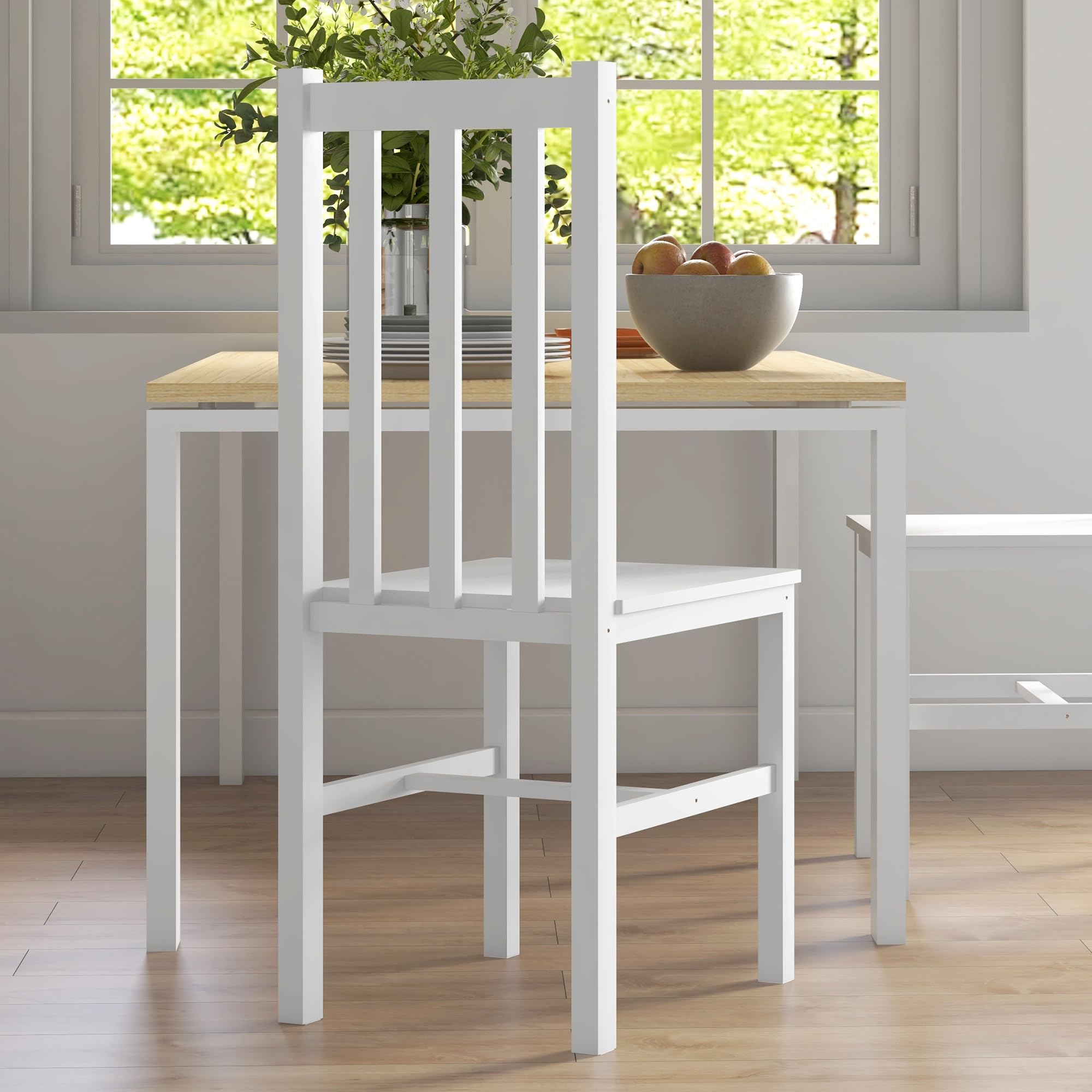 HOMCOM Juego de 2 Sillas de Comedor de Madera de Pino Blanco