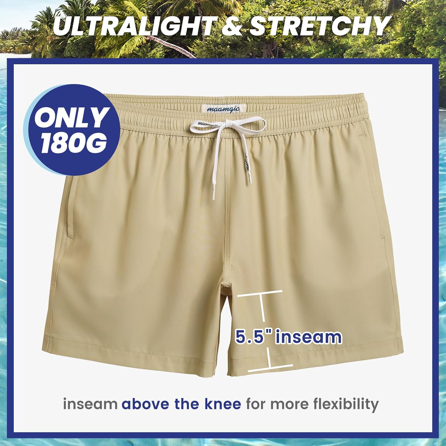 maamgic Mens Boys 80s 90s Vintage 4 Way Stretch Swim Trunks with Mesh Lining Quick Dry Swim Suits Board Shorts