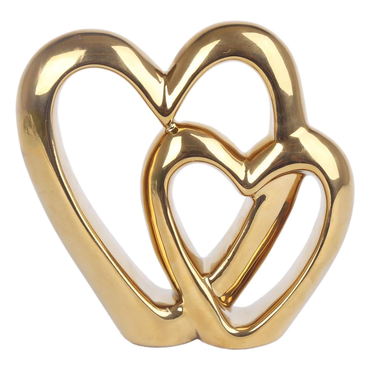ARIATI Charming Double Love Heart Decorative Ornament for Shelf in Elegant Gold Metal – Home and Gifts Free-Standing Tabletop Valentine Love Wedding Gift Decoration