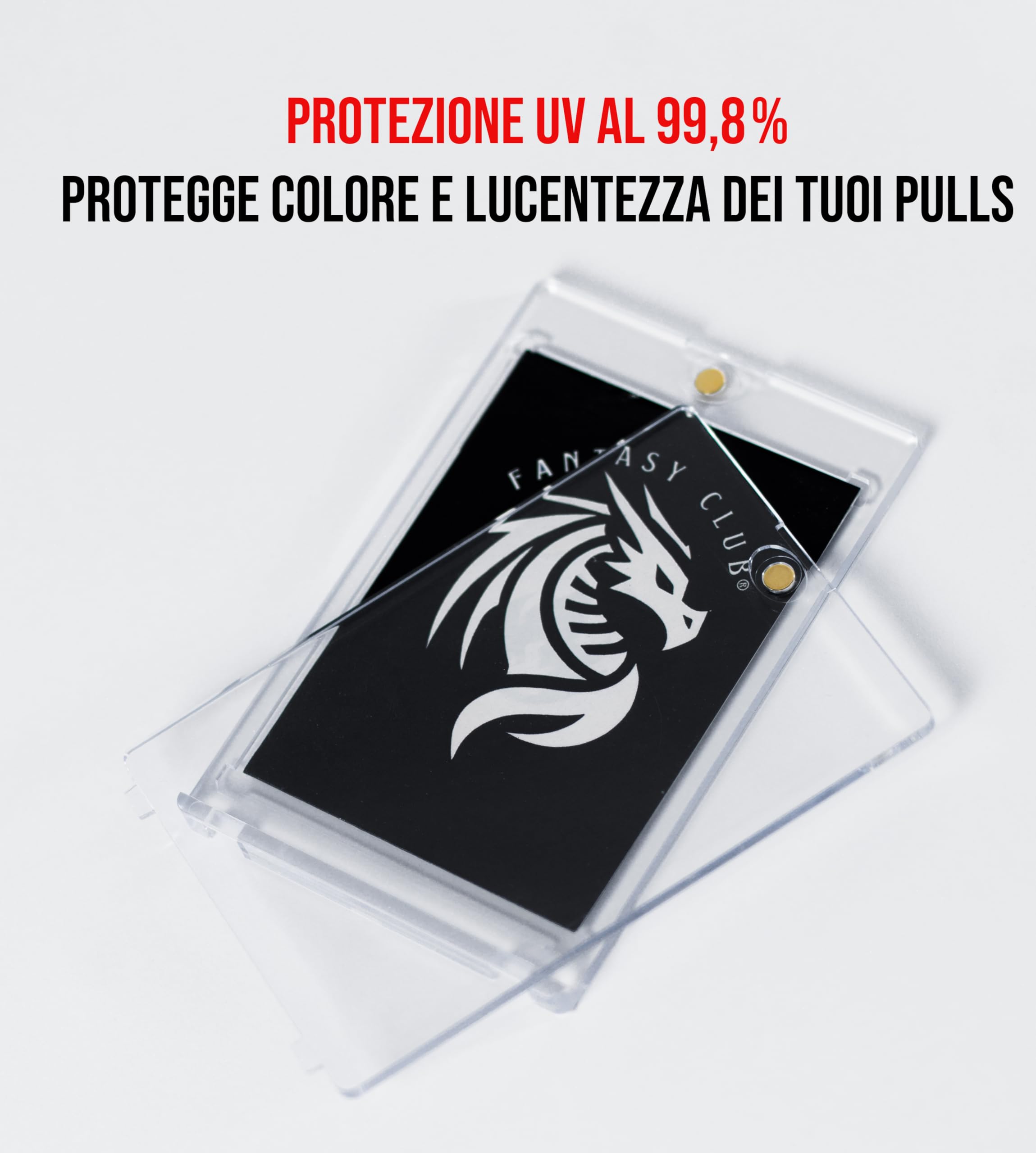 FANTASY CLUB | 25 Supporti Magnetici One-Touch per Carte TCG – Ultra trasparenti con protezione UV al 99+% | Chiusura sicura con magnete per carte standard | Esponi e proteggi i tuoi migliori pulls