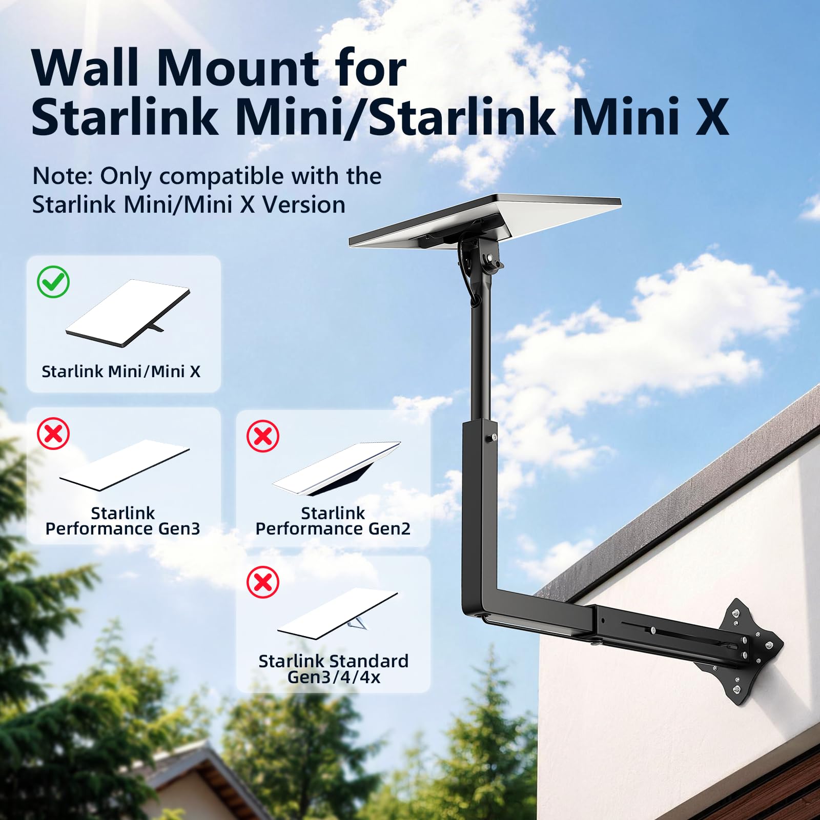 Starlink Mini support mural Starlink avec adaptateur, support mural télescopique Starlink Mini X, 37,5 à 62 cm, solution robuste pour les conditions météorologiques extrêmes