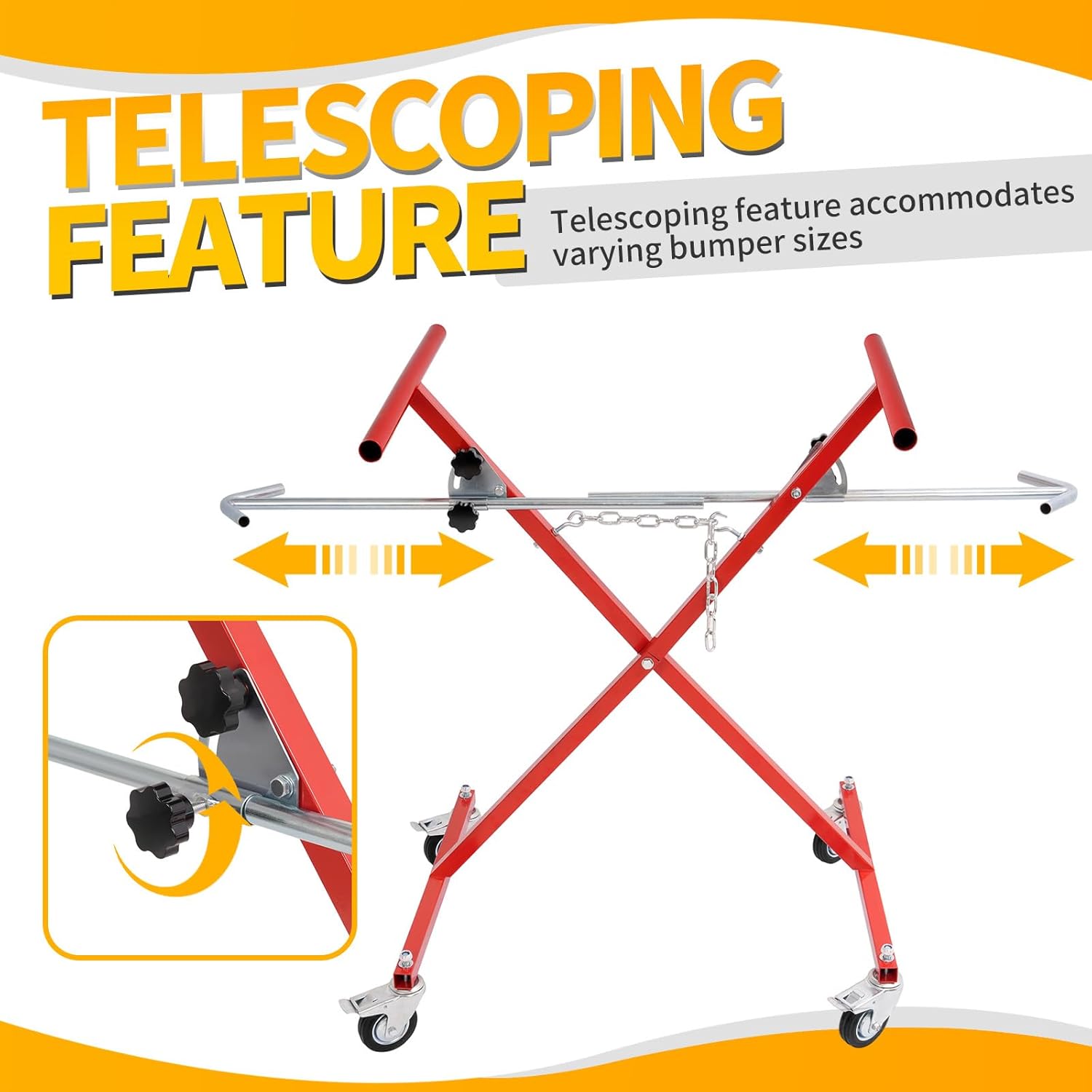 Folding Bumper Rack Paint Stand Adjustable Height & Positions W/Casters Steel Powder Coated Red 200 LBS-Capacity