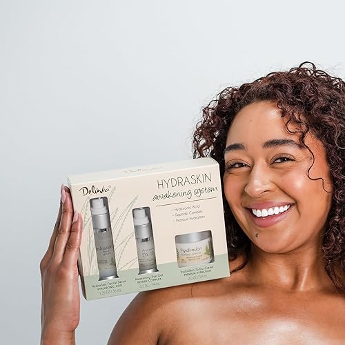 Miniatura 5 de Deluvia HydraSkin Awakening System, juego de cuidado de la piel, gel de ojos, suero facial, crema de noche con ácido hialurónico botánico, AHA,