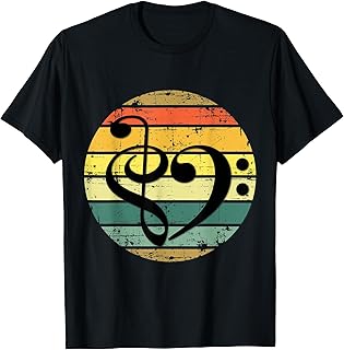 Bold Musical Heart Over Retro Sunset Rainbow Bands of Color T-Shirt