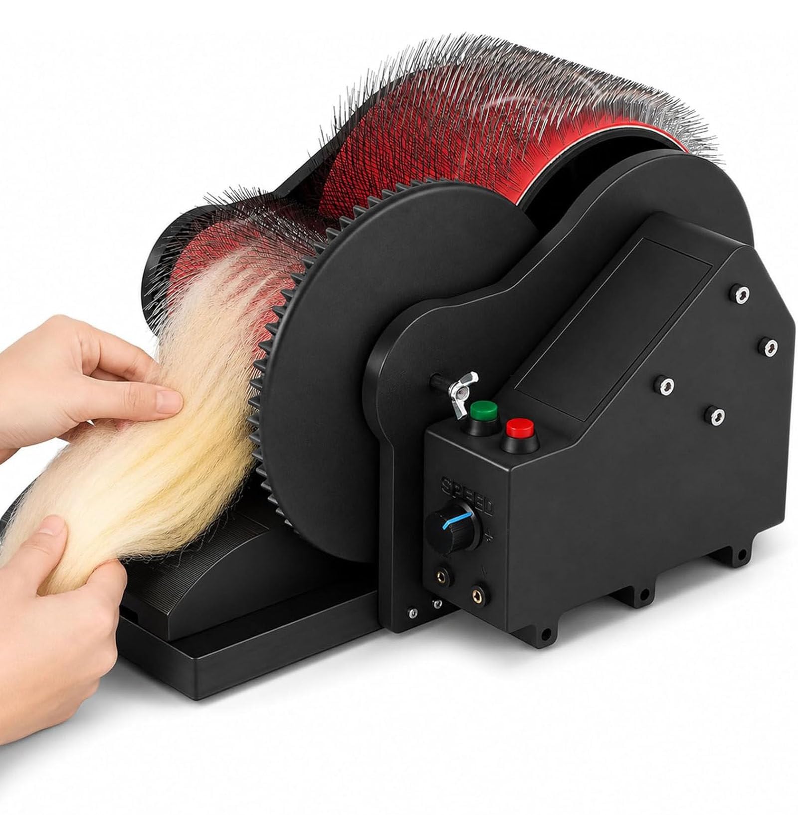ZXSYYDS Electric Drum Carder, 0–56 RPM Wool Carding Machine with Dual Foot Pedals, Forward & Reverse Fiber Blending Machine for Wool, Cotton, Silk, Pet Hair, Felting, Spinning and Fiber Art