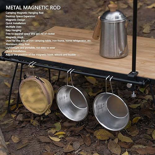 Miniatura 3 de Varilla de la suspensión del metal, barra colgante magnética ligera negra de la instalación rápida para acampar al aire libre