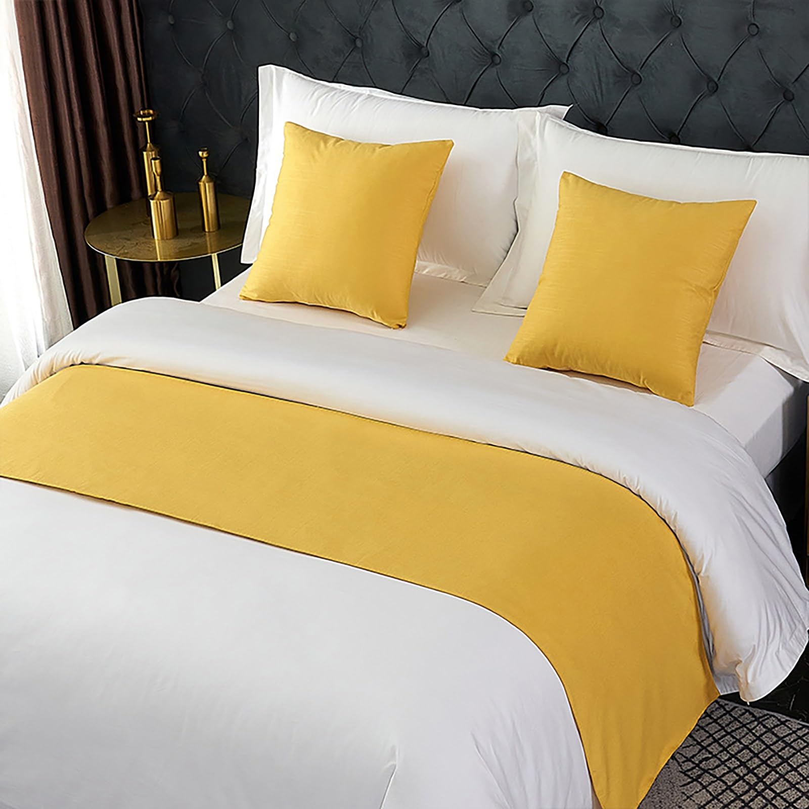 LRUPVEG Bed Runner 50x210 Cm For King Size Bed, Bed Throws For Foot Of Bed, Khaki Bed Runner Bedding End Scarves Decorations, For Twin Queen King(Yellow,50 * 50cm(Pillow Case))