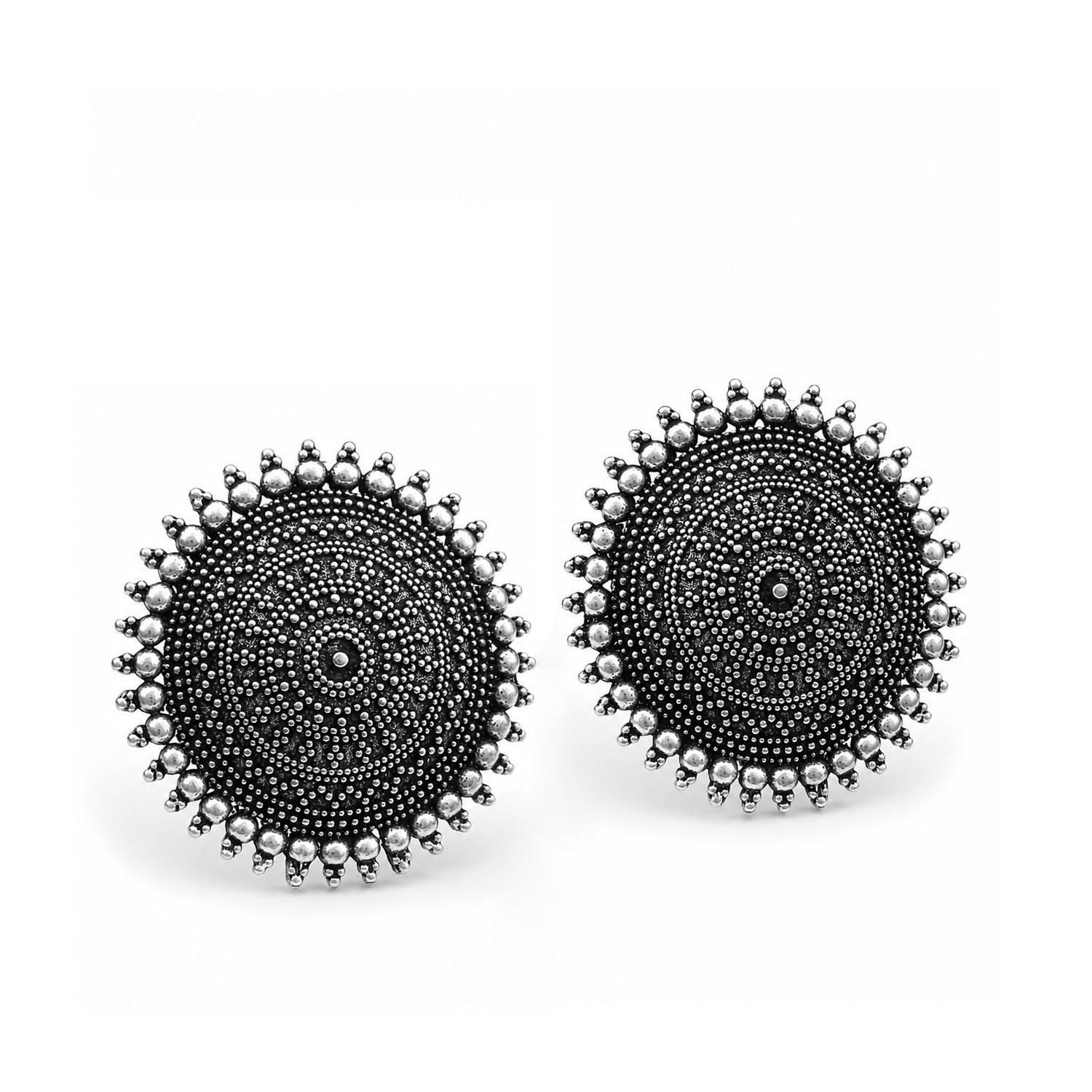 FASHIONS Boho Afghani Vintage Tribal Style Traditional Oxidised Silver Combo Stud Piercing Earring For Women & Girls-image-22