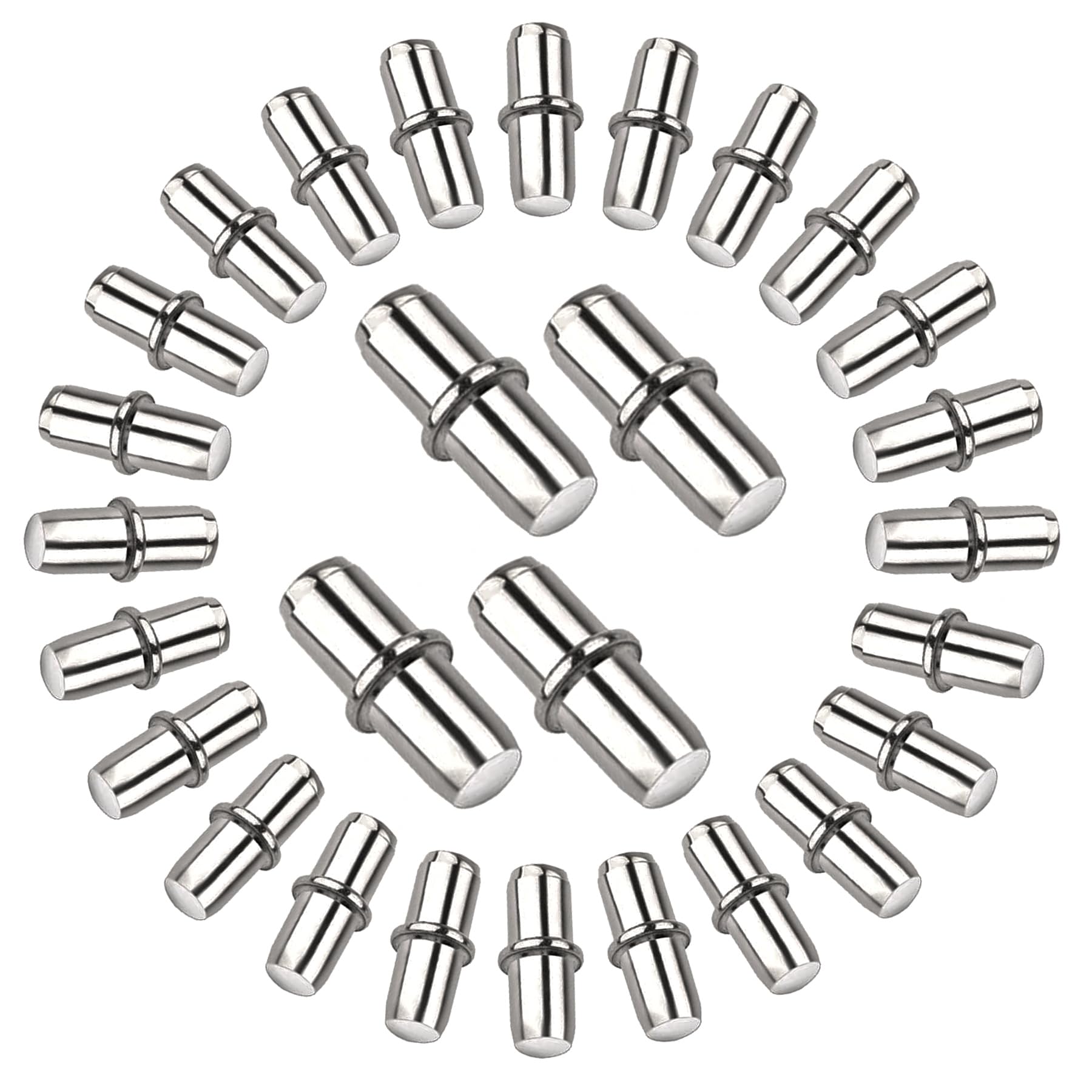 Xinsheng Silvery 30 Pcs Shelf Supports Metal Pegs Pin Bracket 5Mm Stud Bookcase Pegs For Wardrobe Kitchen Cabinets Closets Bookcases Glasses