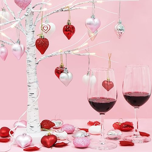Miniatura 8 de Ivenf Decoraciones para el día de San Valentín, decoración de corazón, 36 piezas de adornos de plástico rojo, plateado, rosa, blanco, árbol de